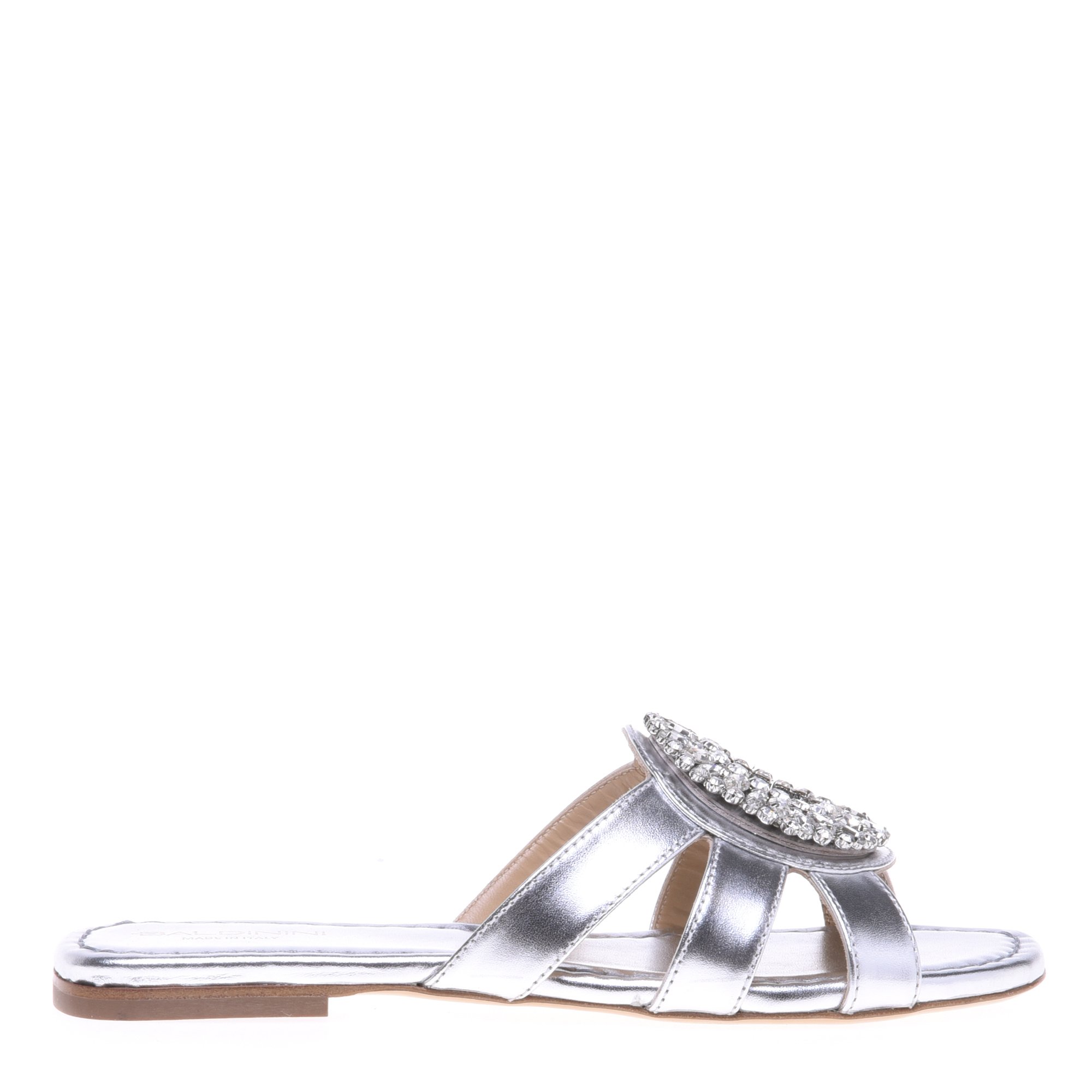 Silver laminated leather clogs image