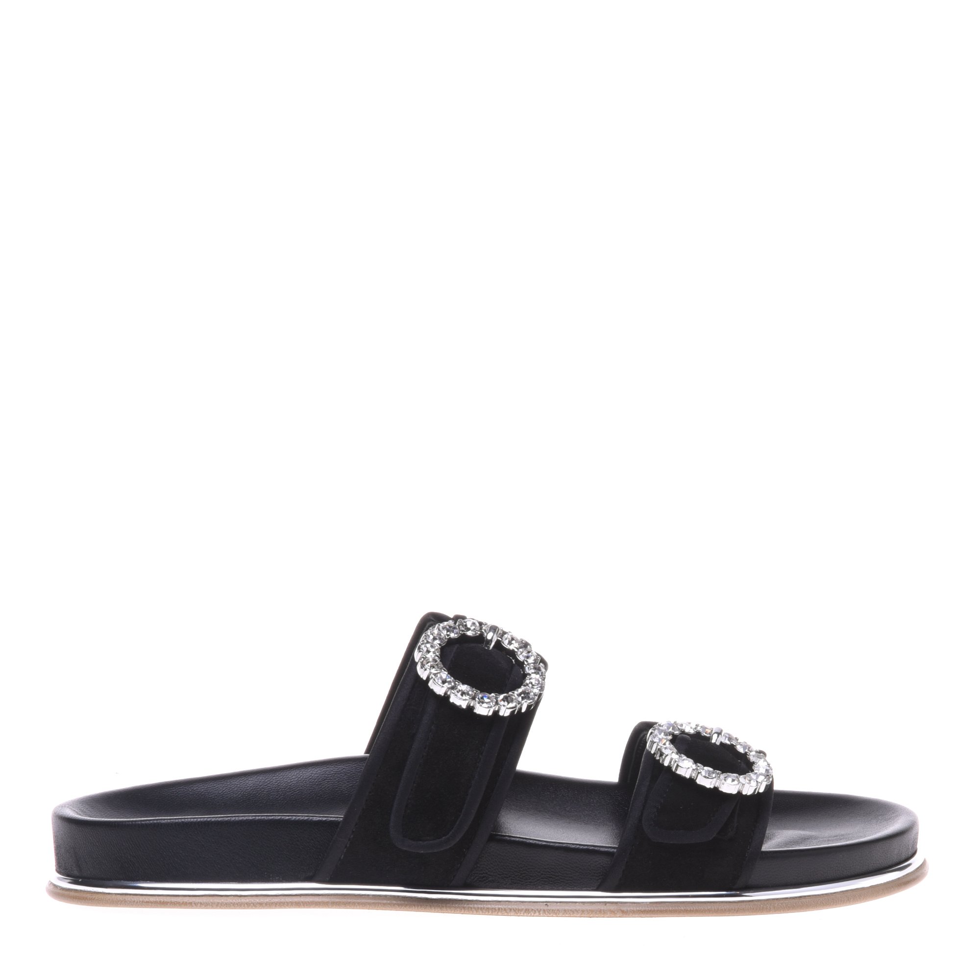 Black suede and satin clogs image