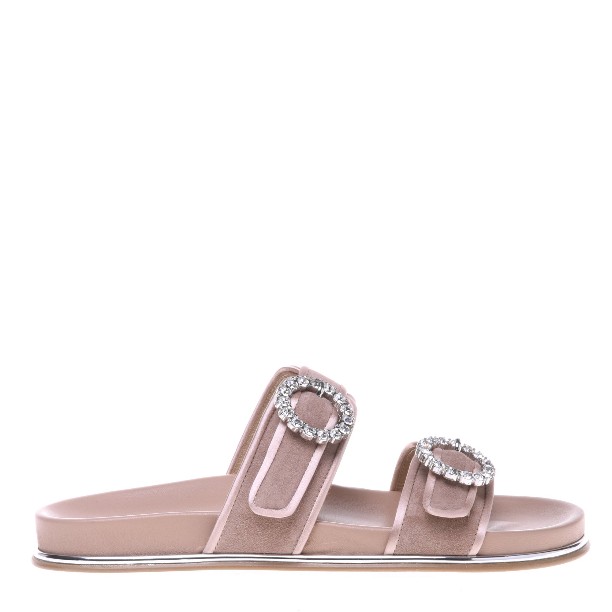 Nude suede and satin clogs image