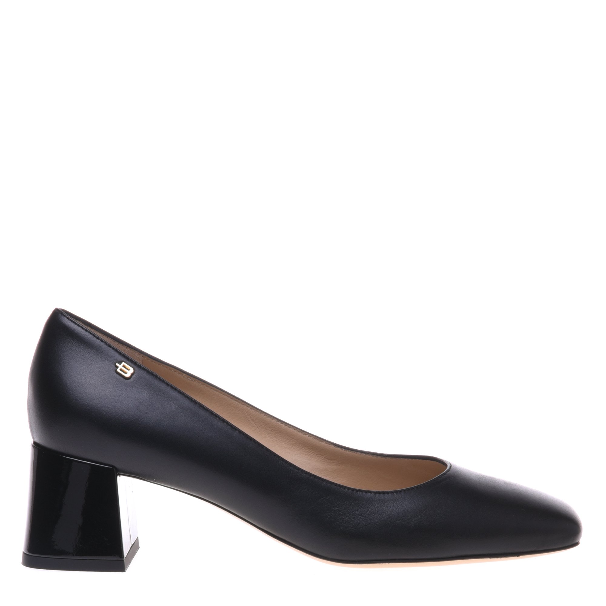 Black leather and patent leather court shoe image