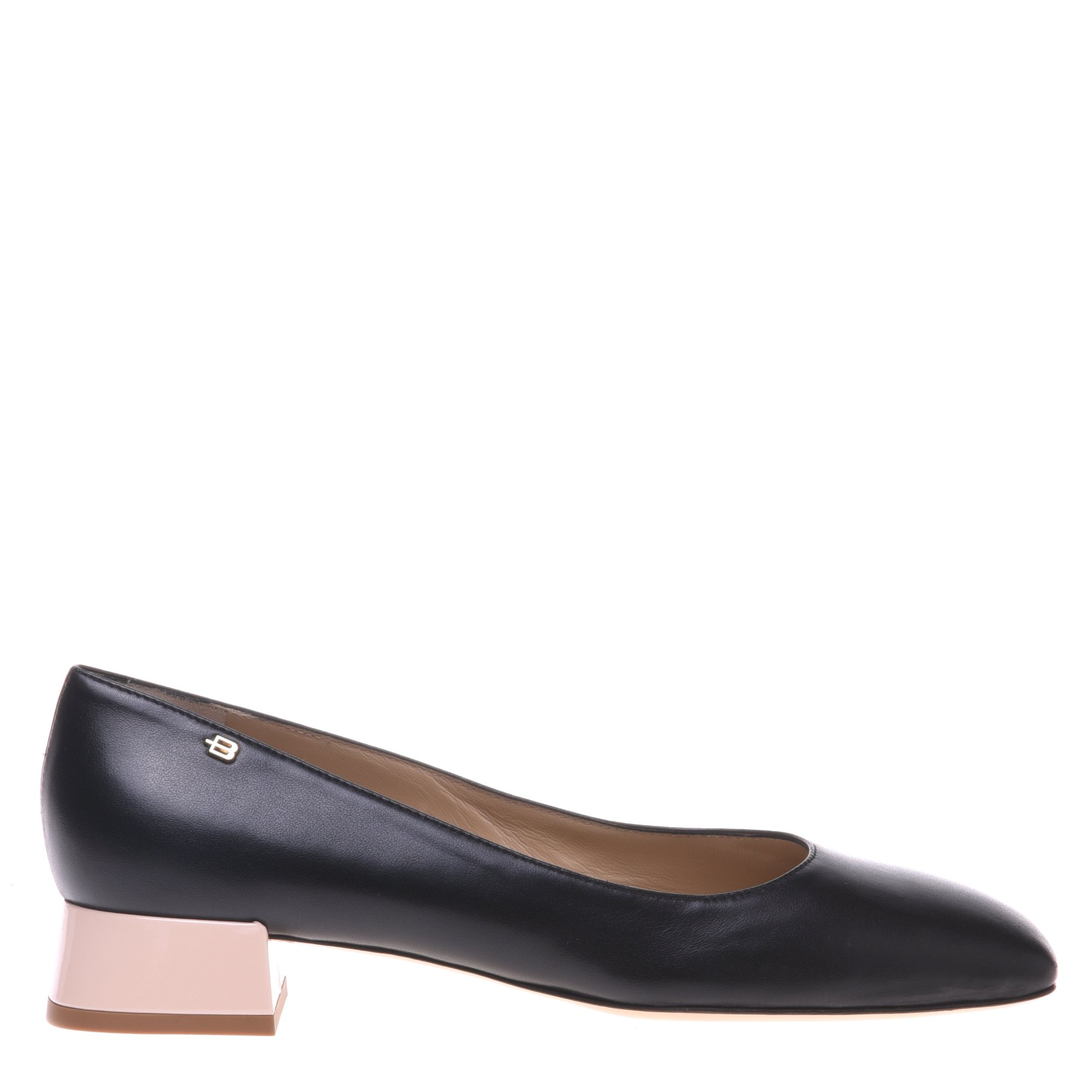 Black leather and nude patent leather court shoe image