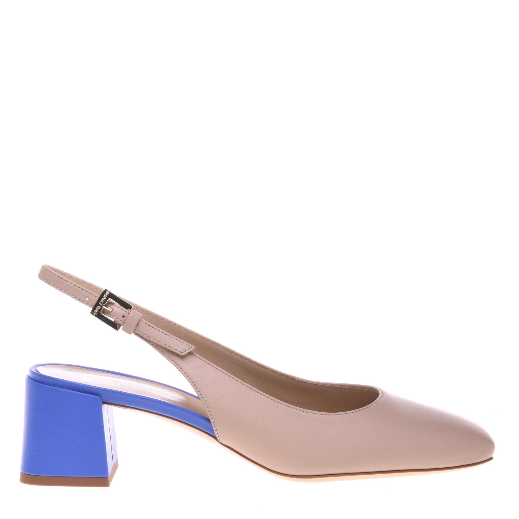 Nude and blue leather slingbacks image