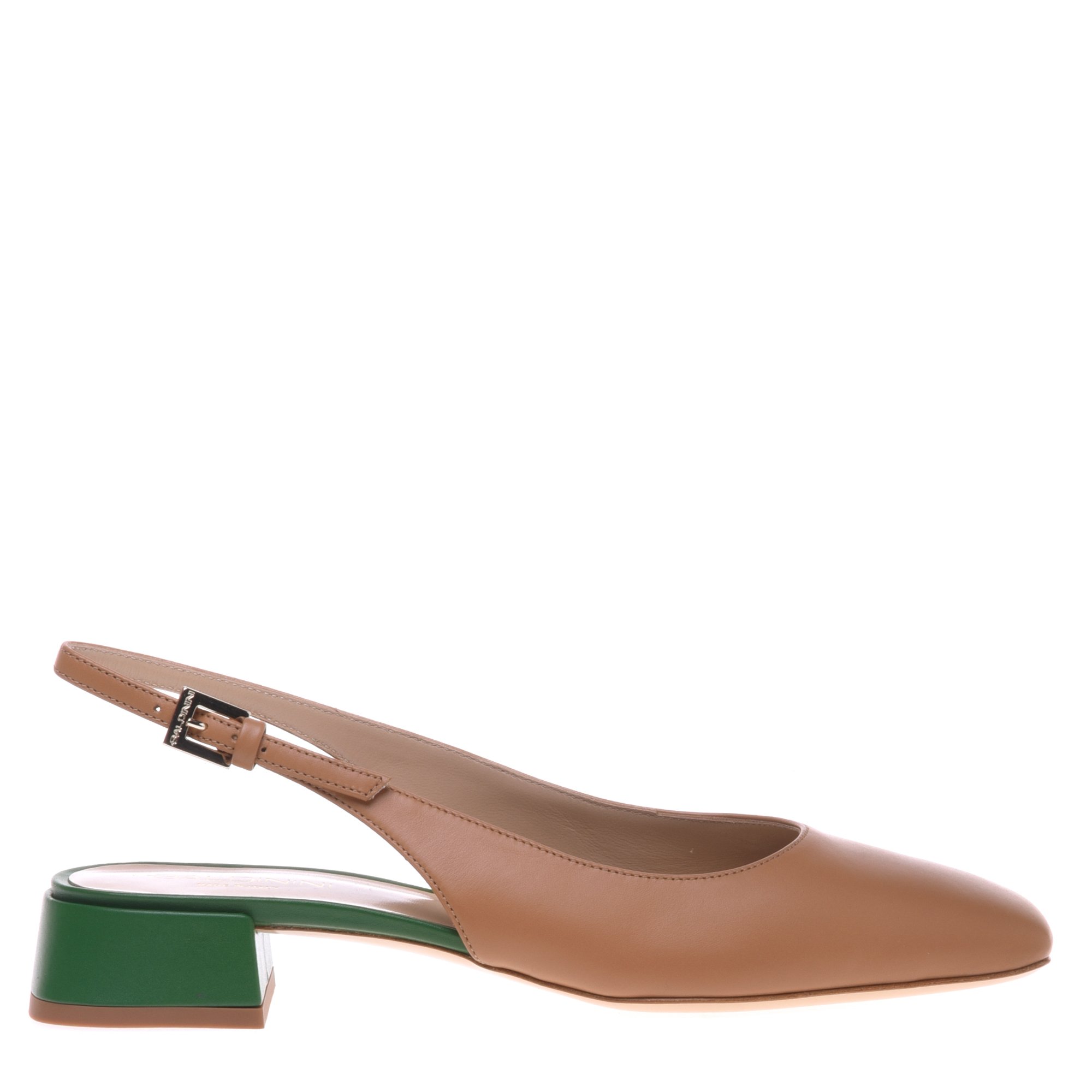 Slingback in tan and green leather image