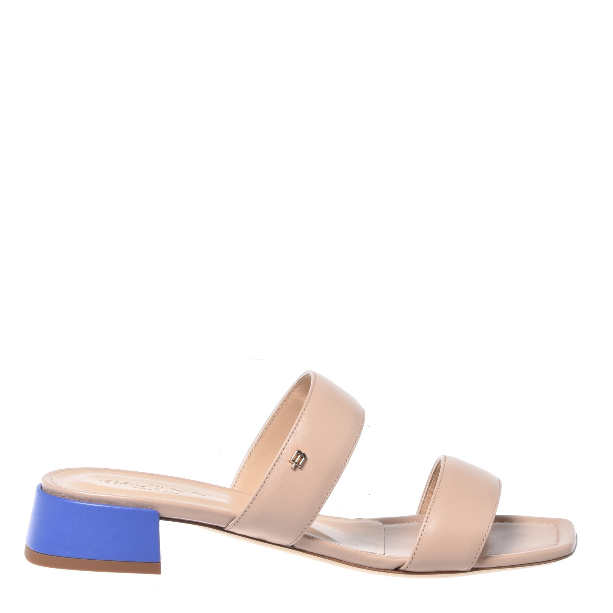 Nude and blue leather clogs image