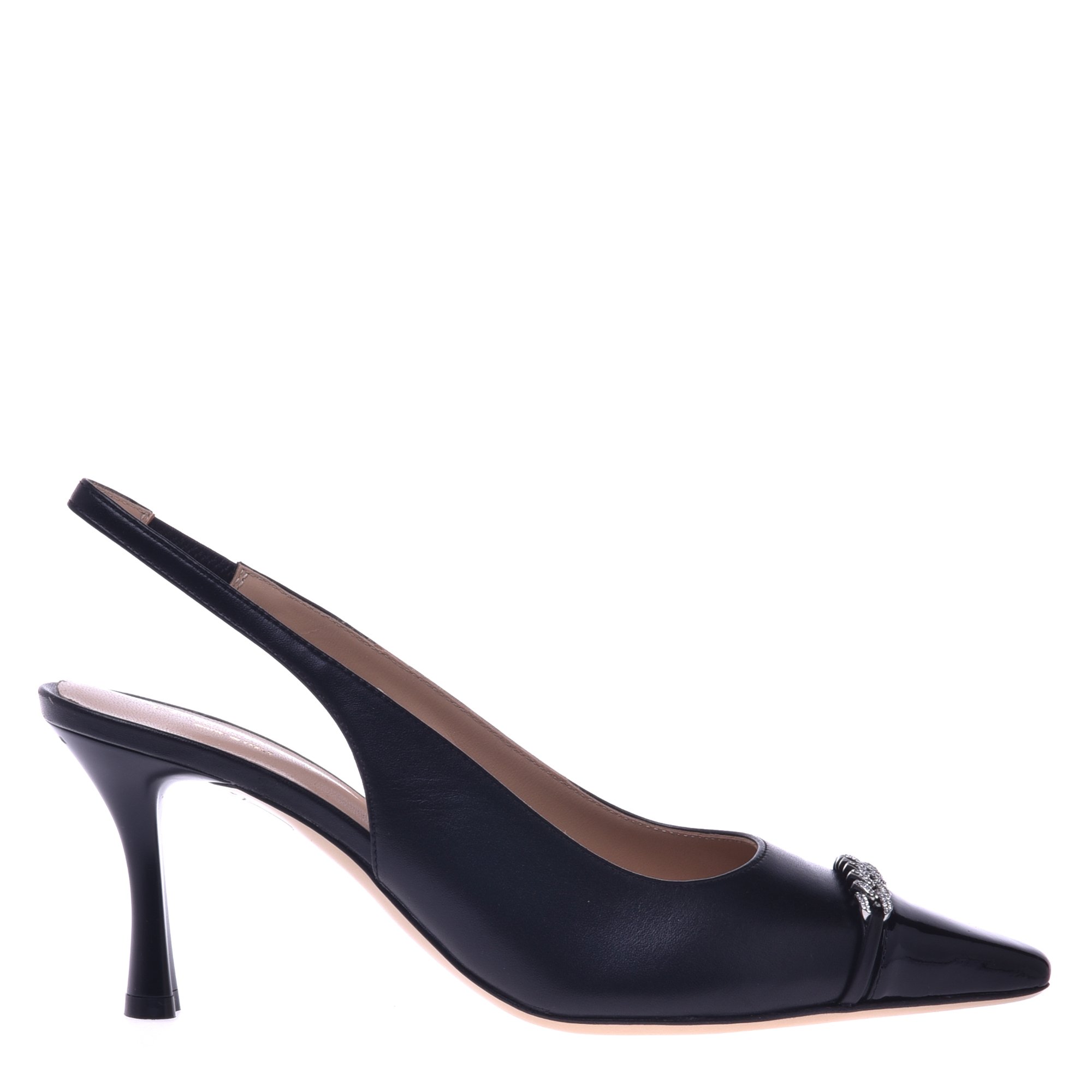 Patent leather and black leather slingback image