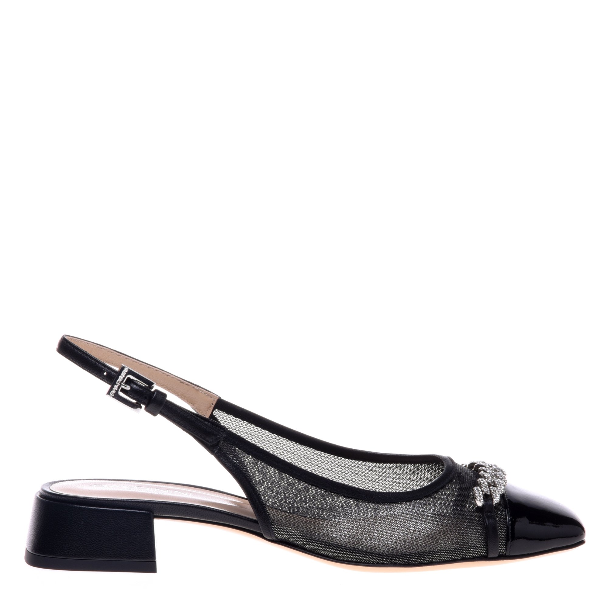 Black patent leather and laminated mesh slingback image