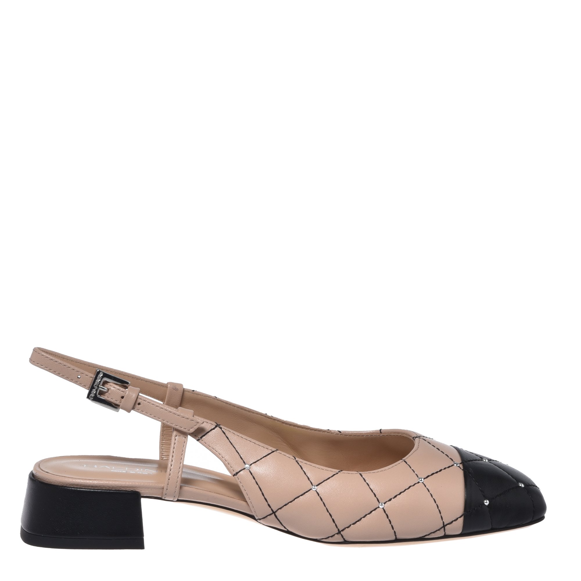 Studded slingback in black and nude quilted nappa image
