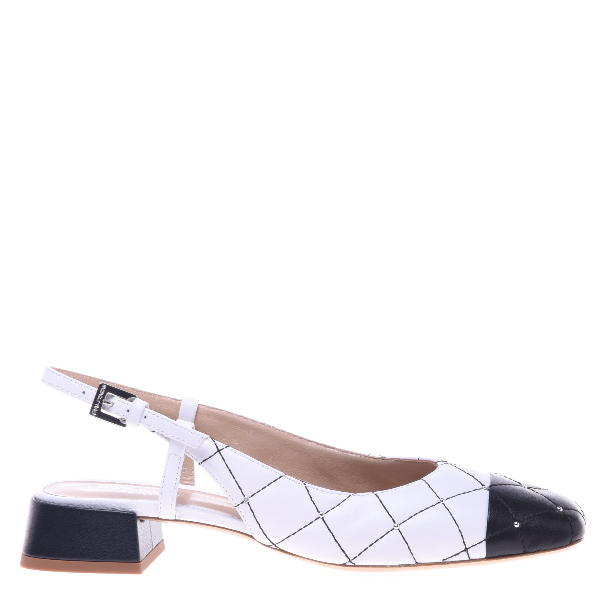 Black and white quilted nappa studded slingback image