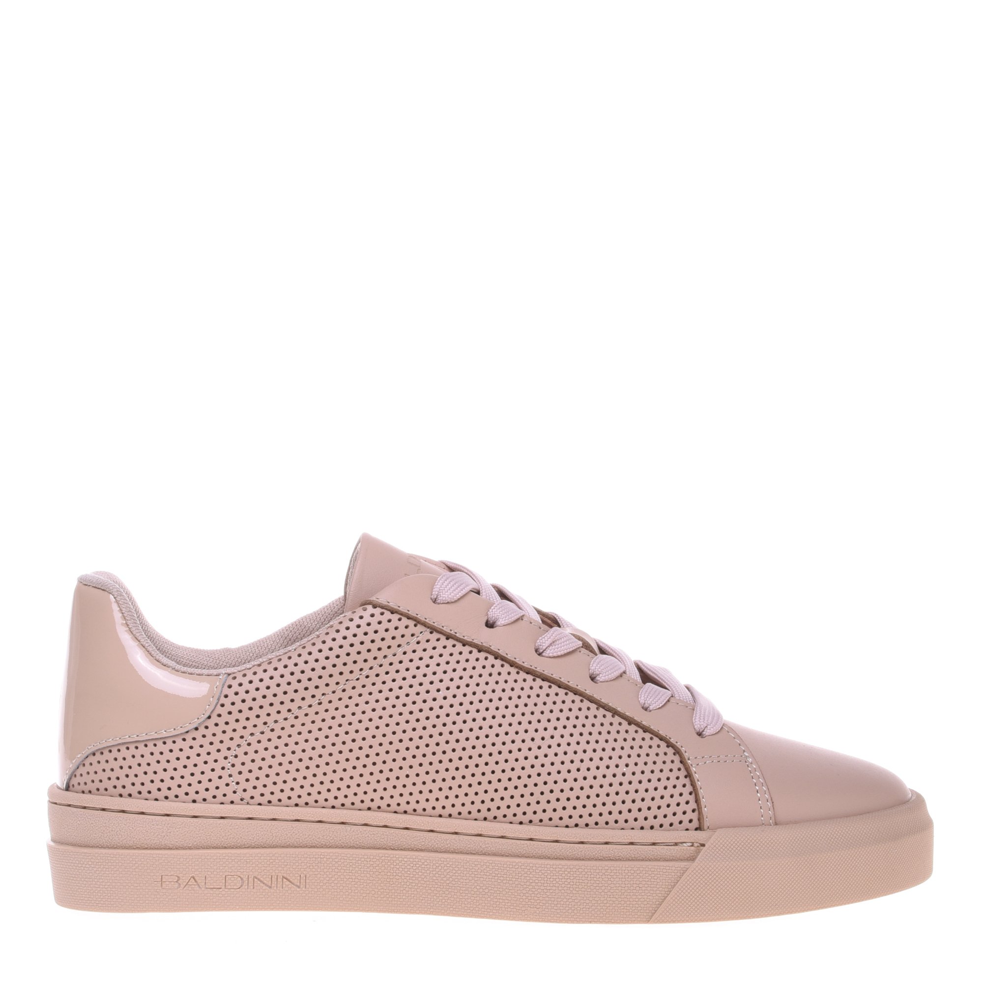 Perforated leather and nude patent leather trainer image