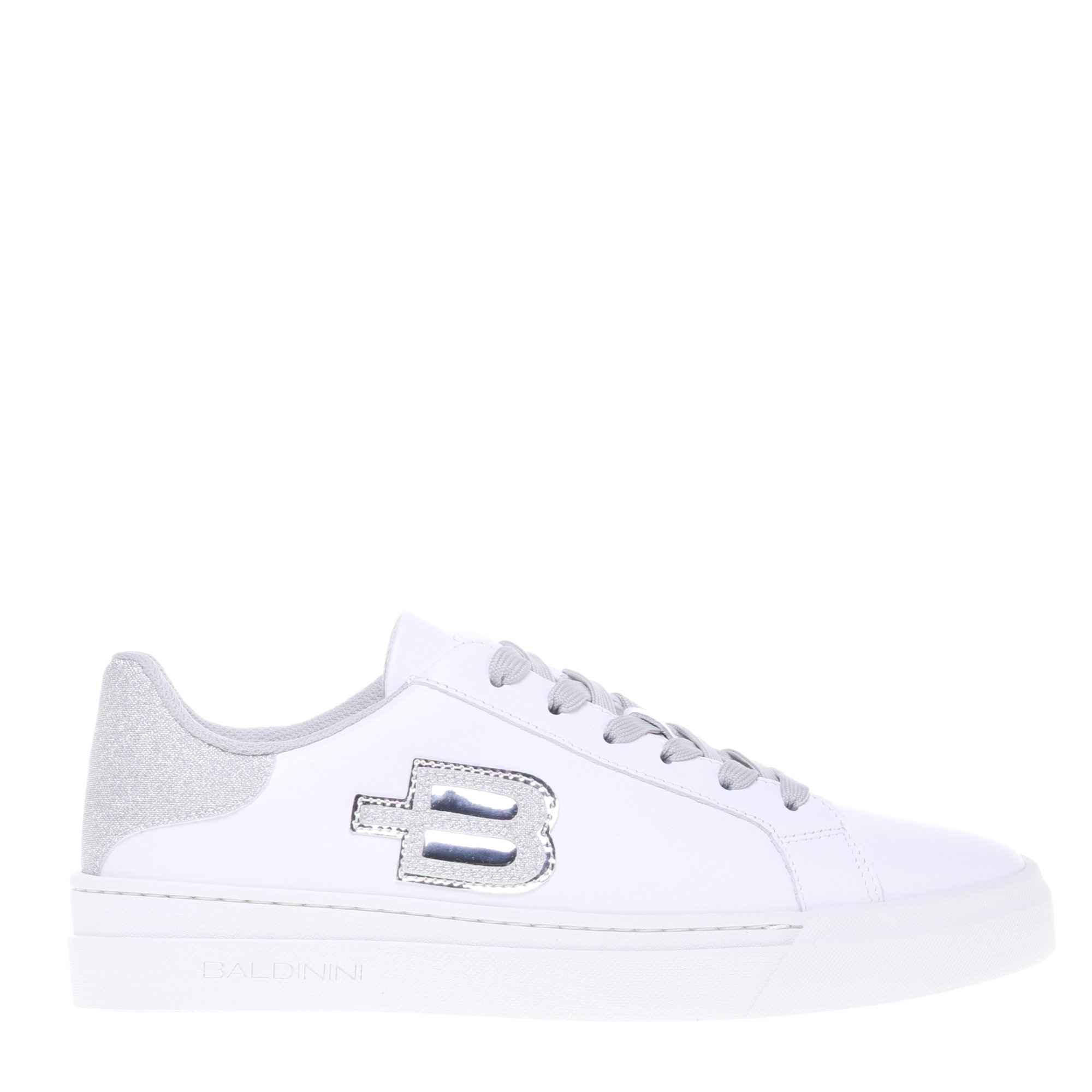 White leather and silver glitter trainer image