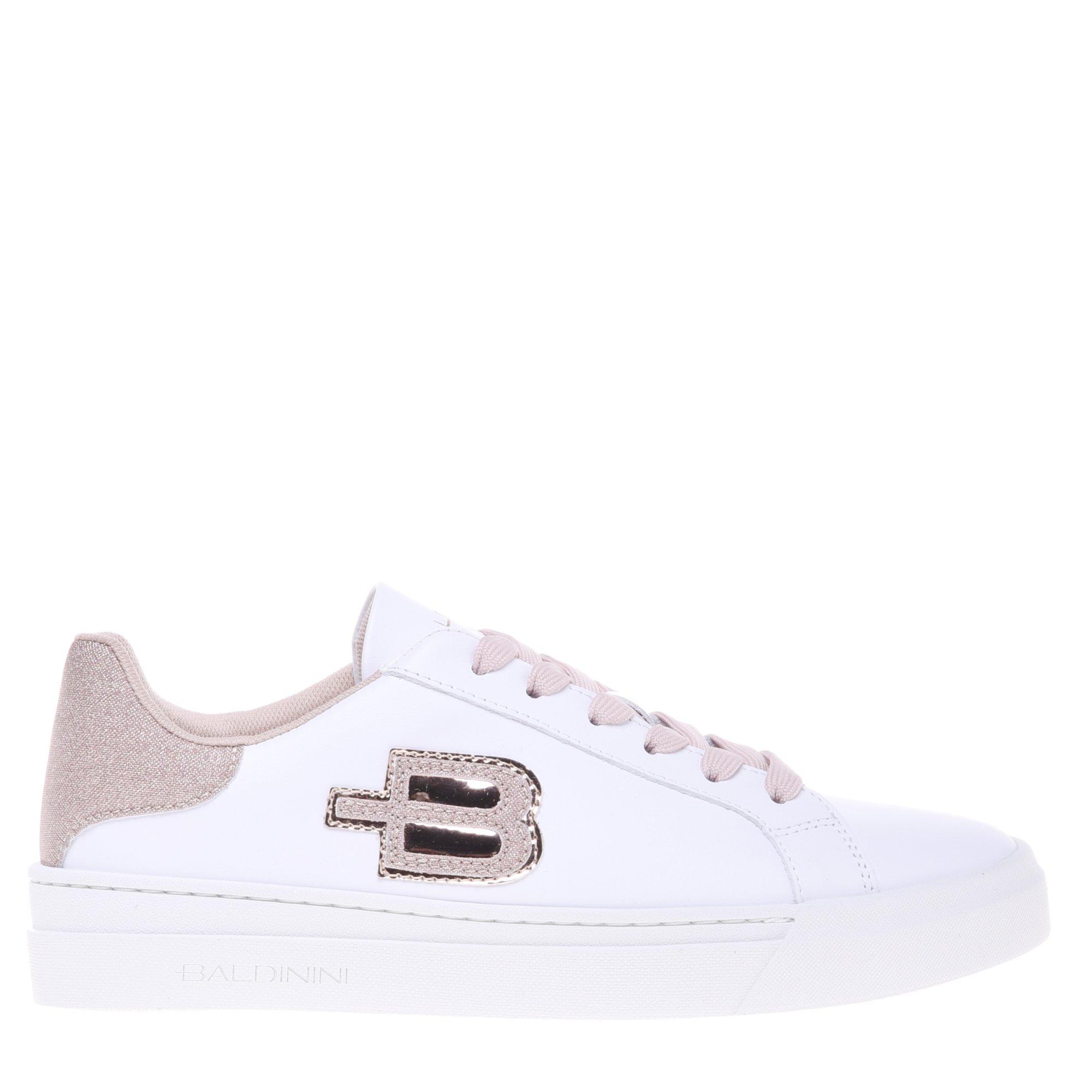 White leather and pink glitter trainer image