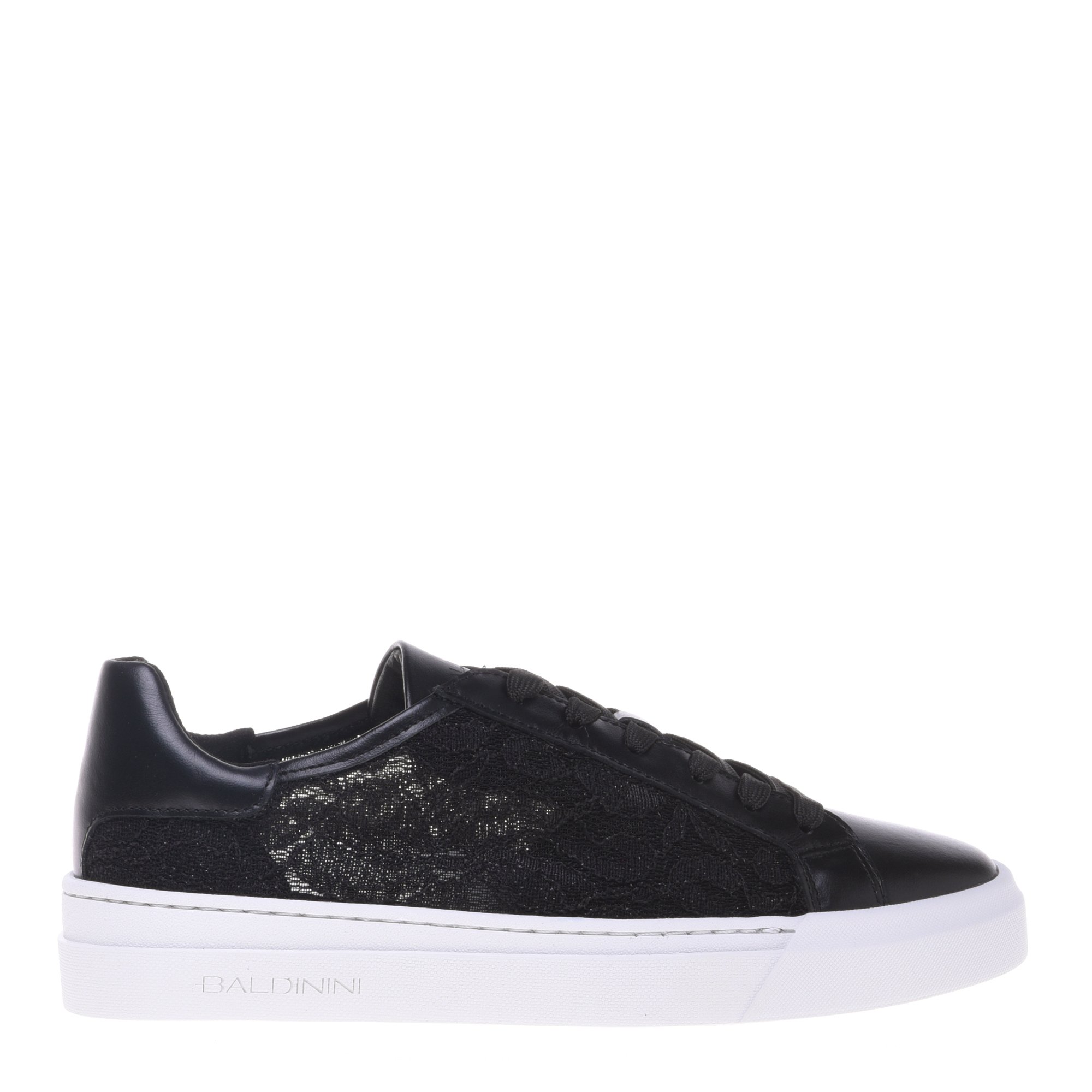 Leather and black lace trainer image