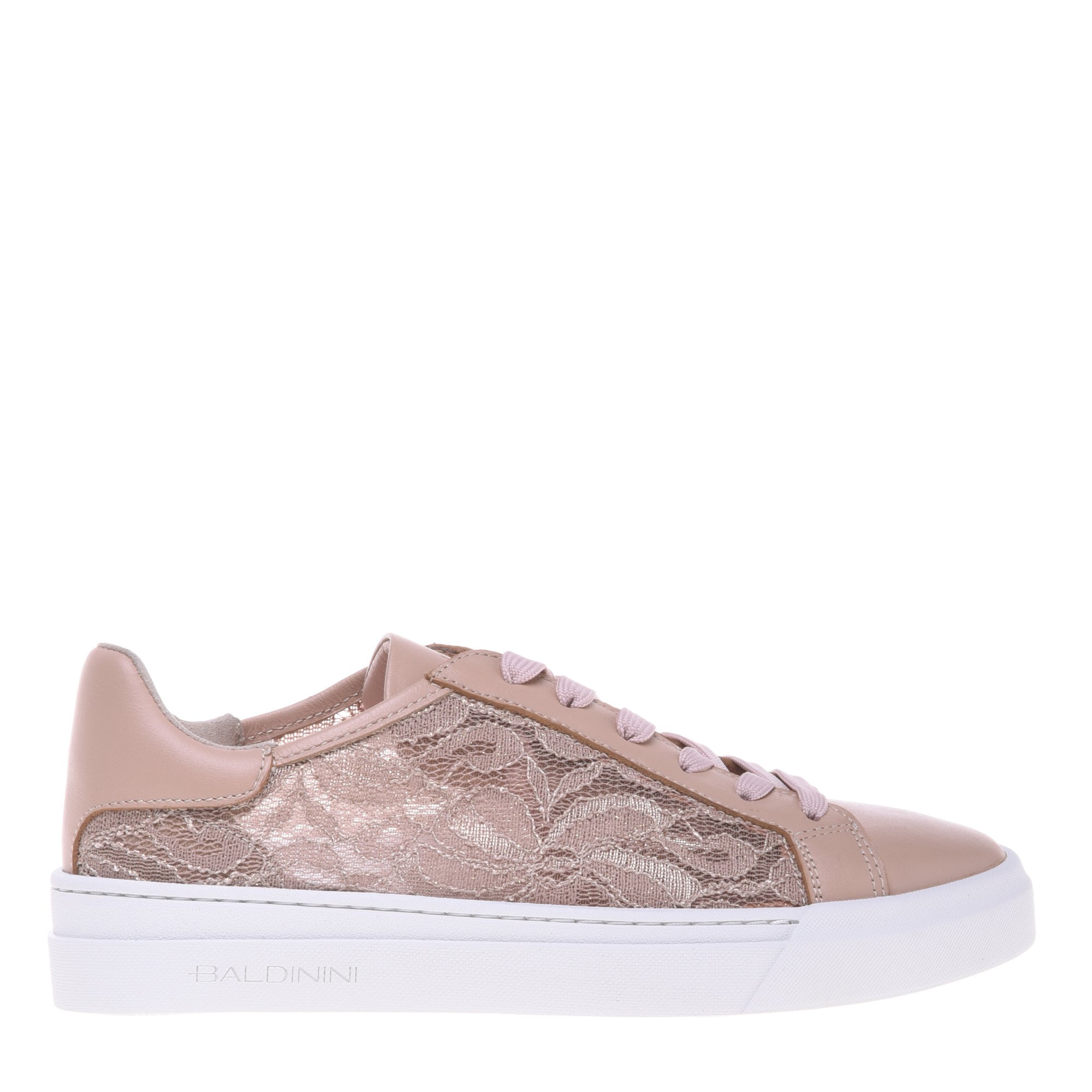 Nude leather and lace trainer image
