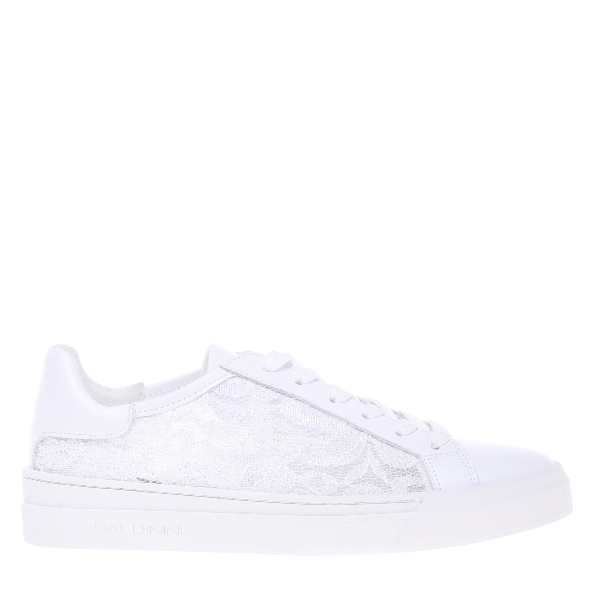 Leather and white lace trainer image