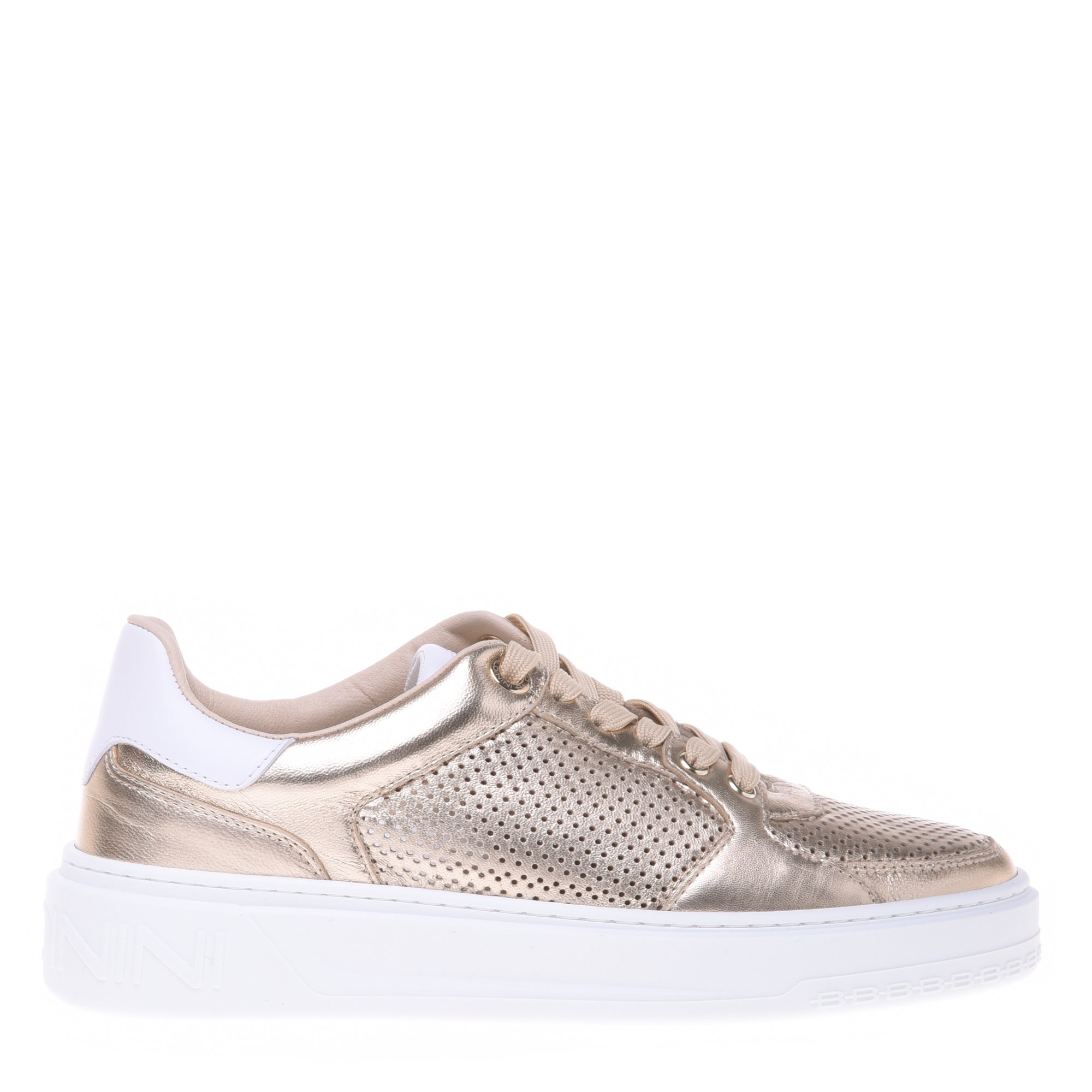 Light gold perforated leather trainer image
