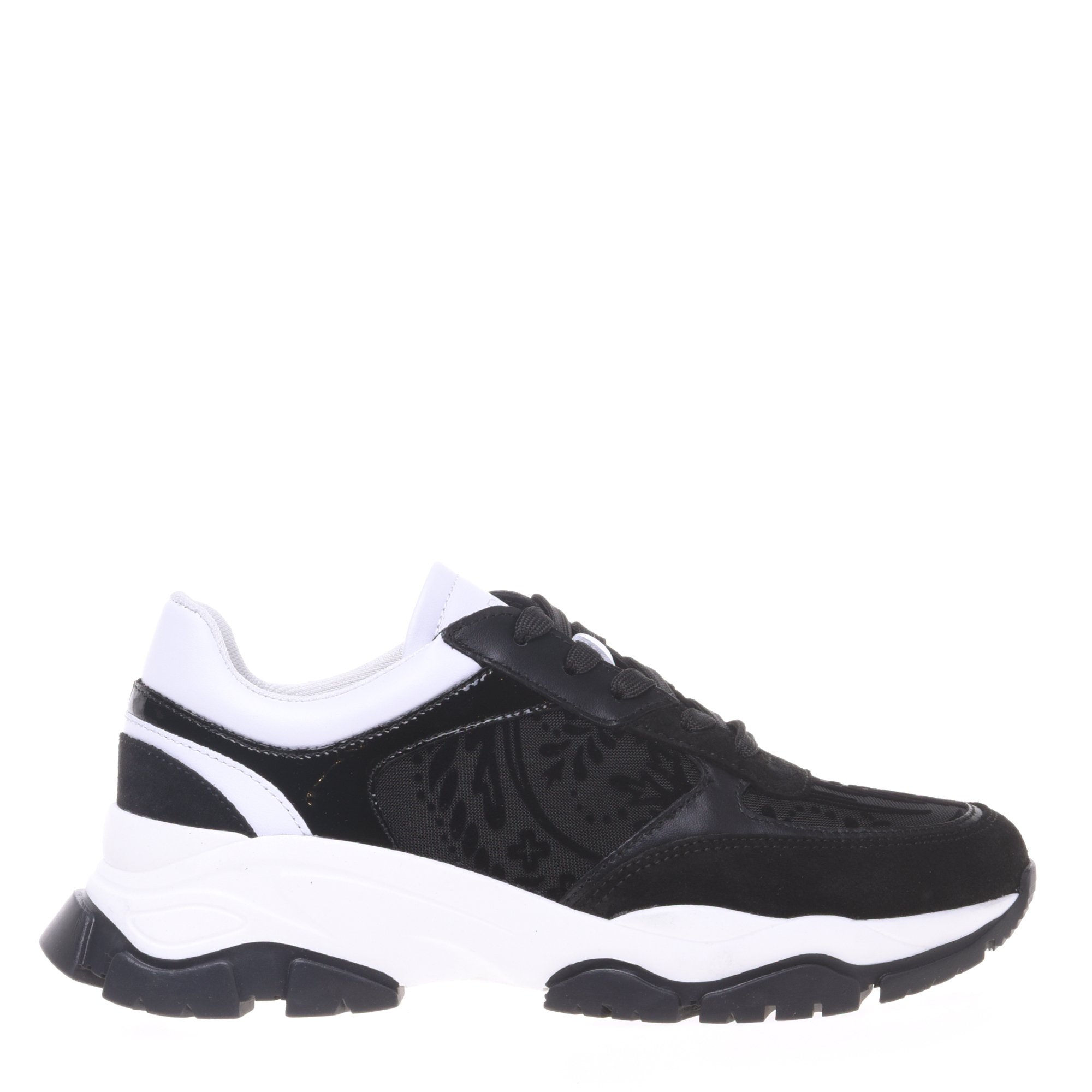 Black suede and lace trainer image