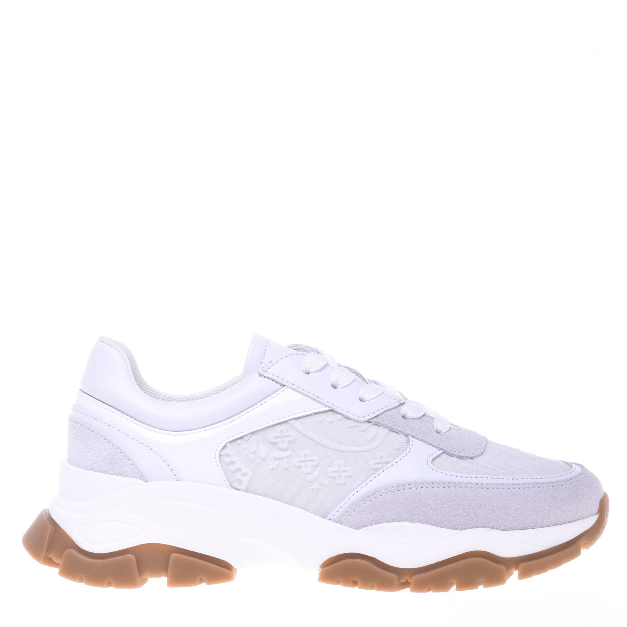 Suede and white lace trainer image