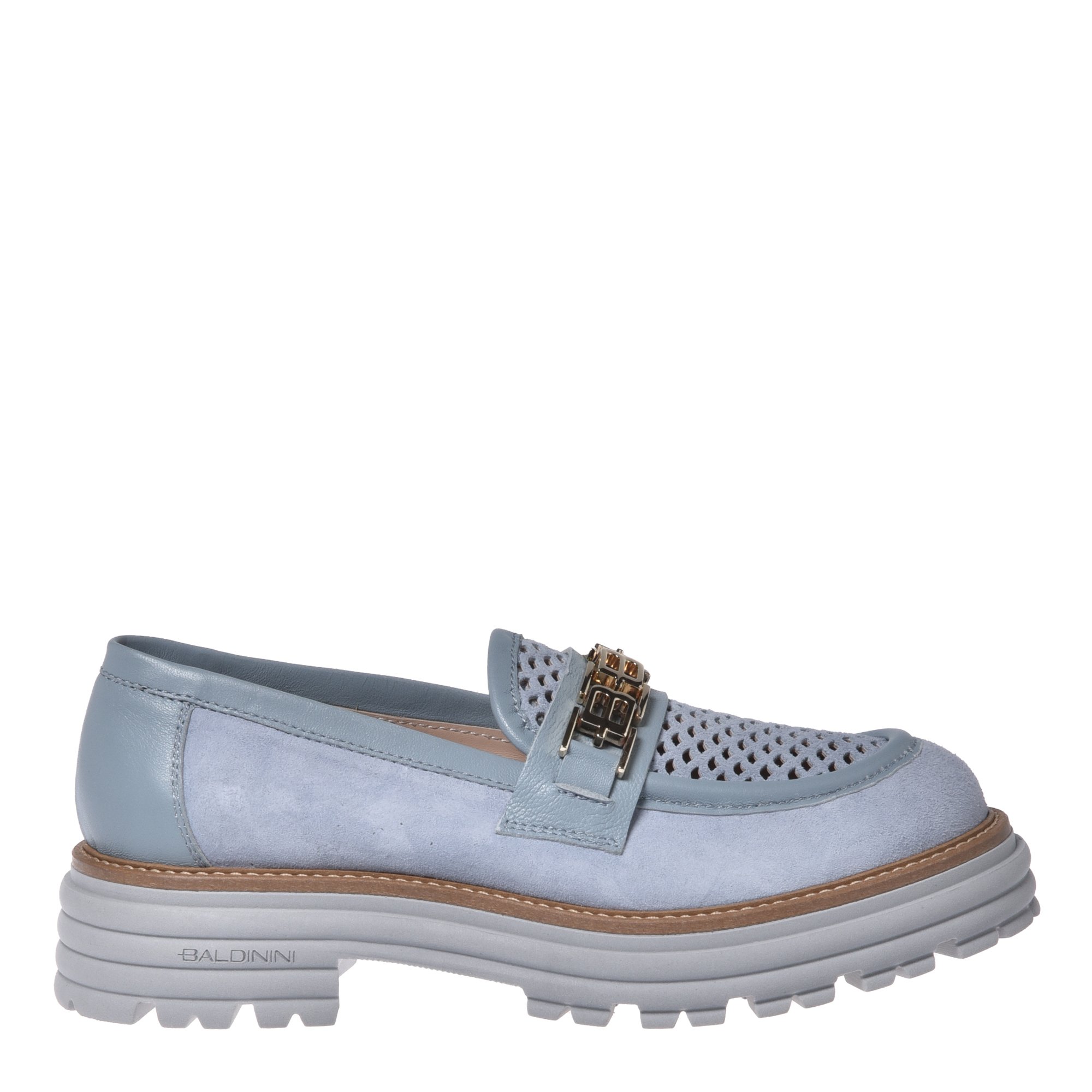 Light grey suede and perforated suede loafer image