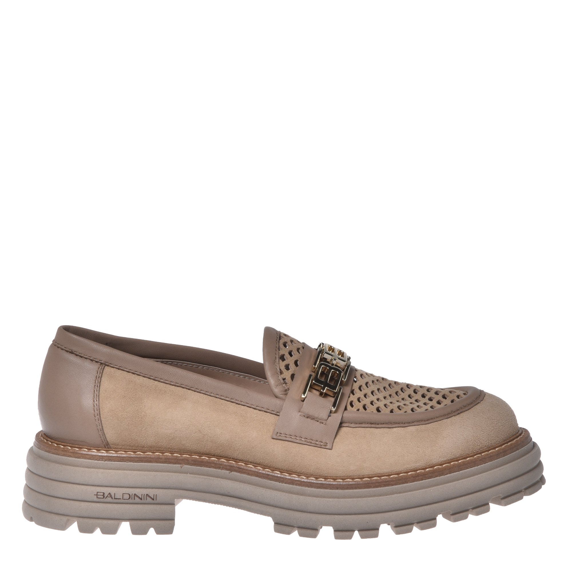 Beige suede and perforated suede loafer image
