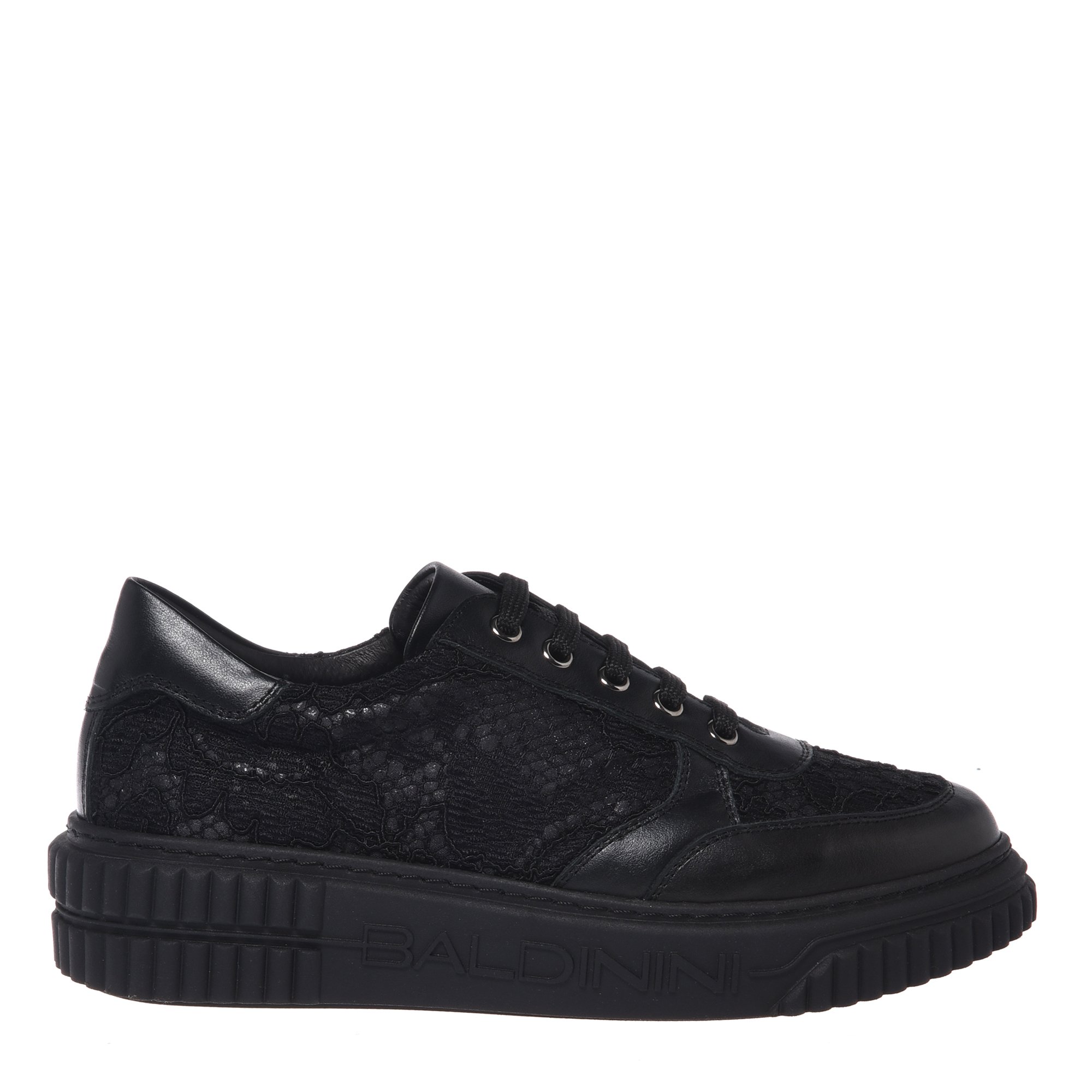 Black leather and lace sneaker image