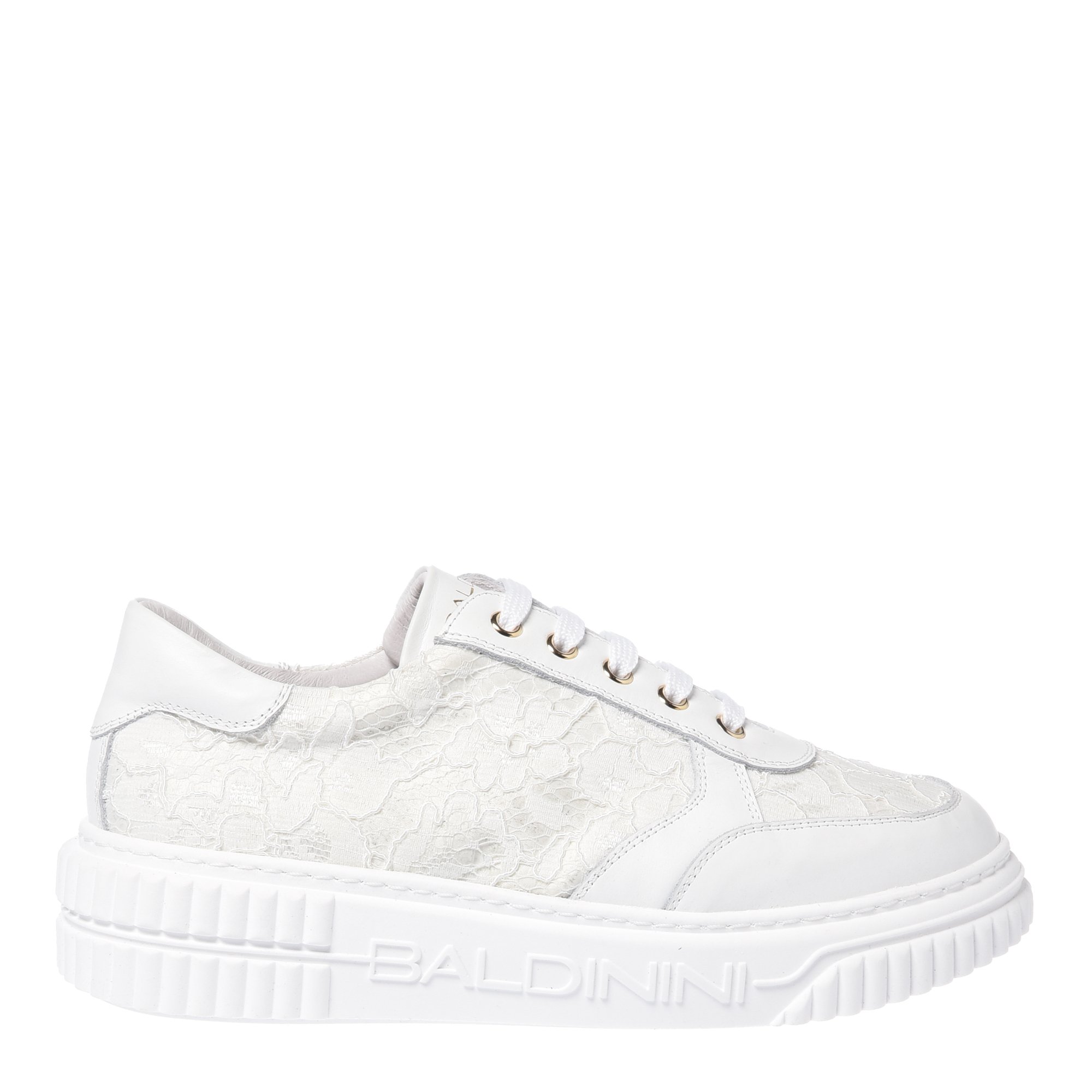 Sneaker in white leather and lace image