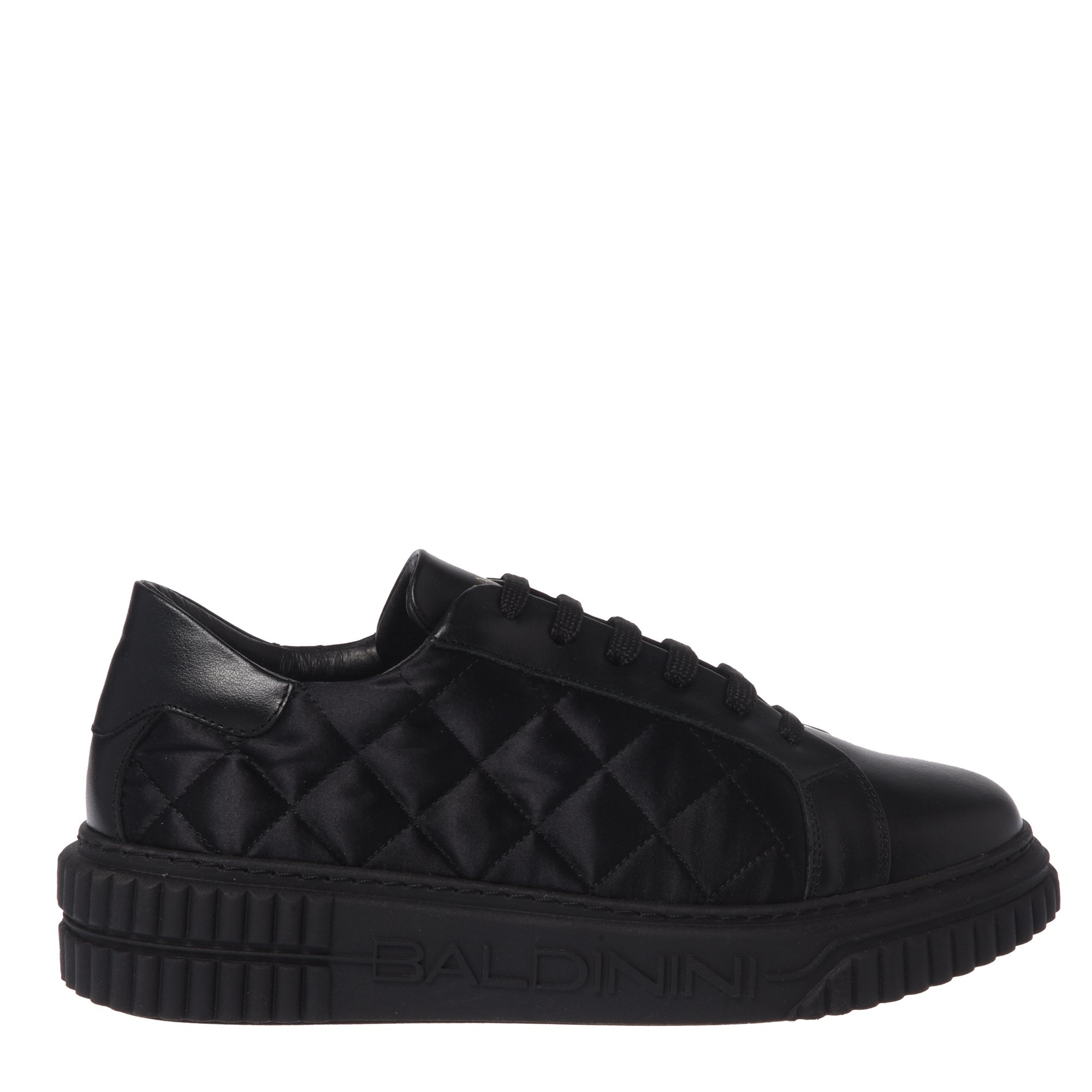 Sneaker in black leather and quilted satin image