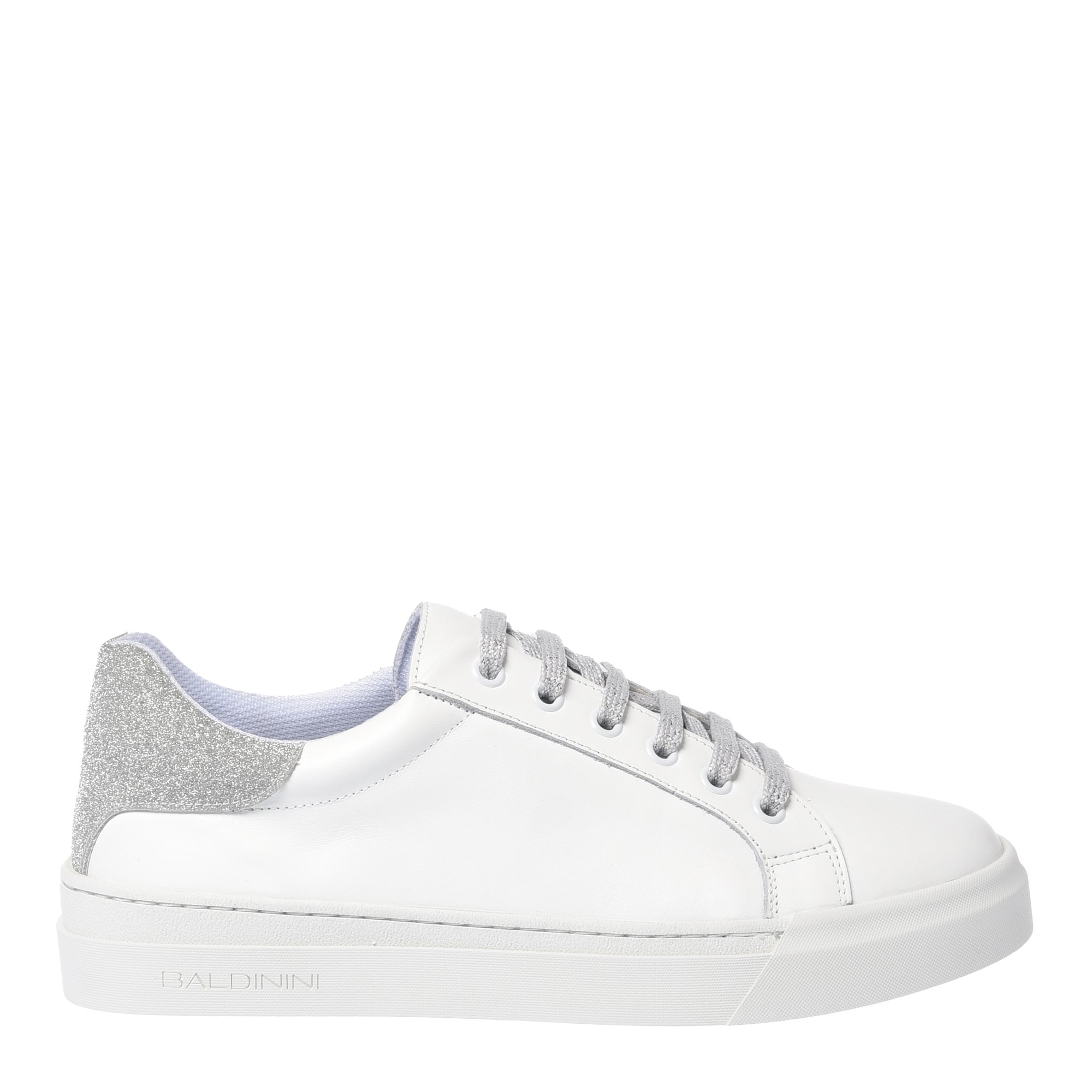 Sneaker in white leather and silver glitter image