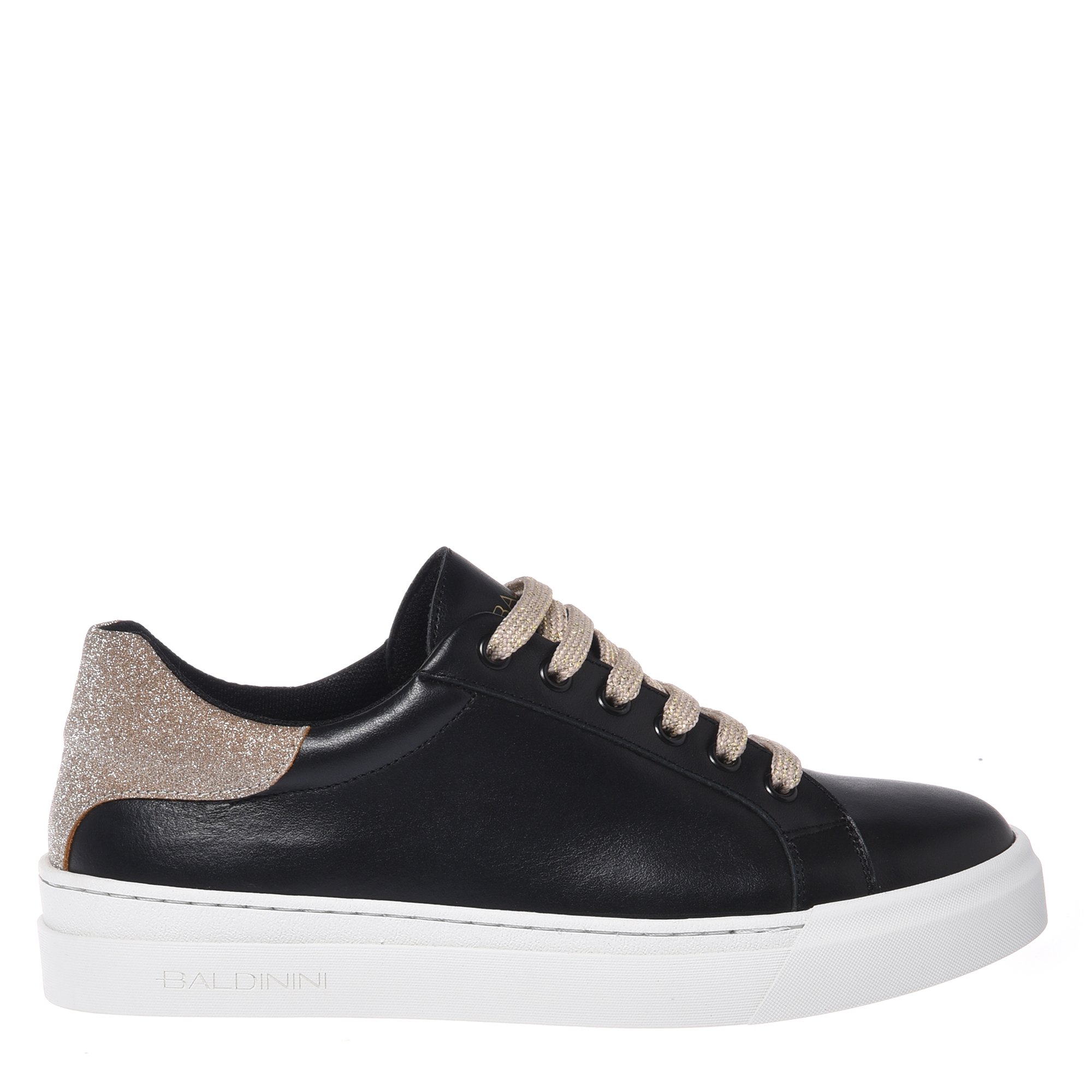 Black leather and gold glitter sneaker image