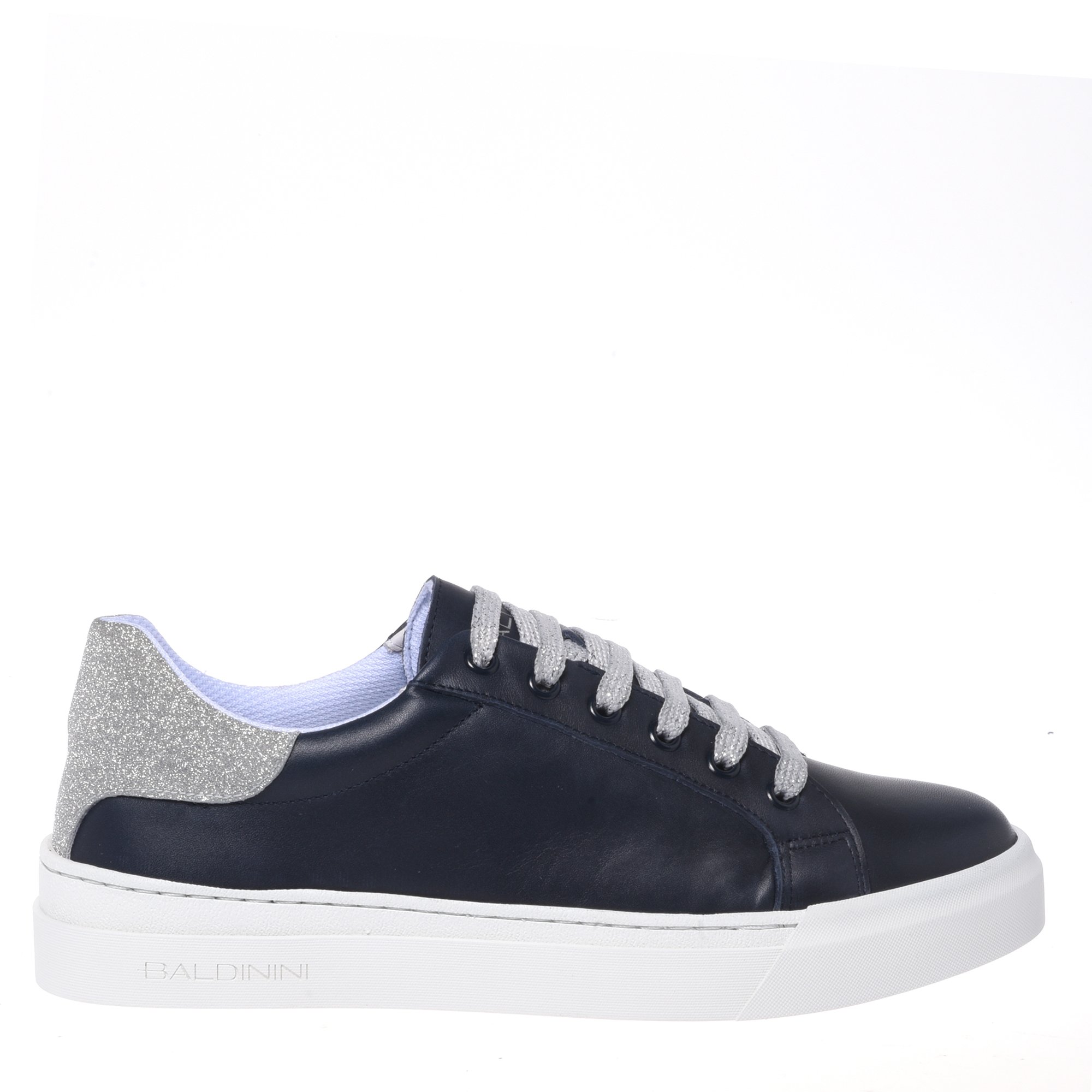 Sneaker in black leather and silver glitter image