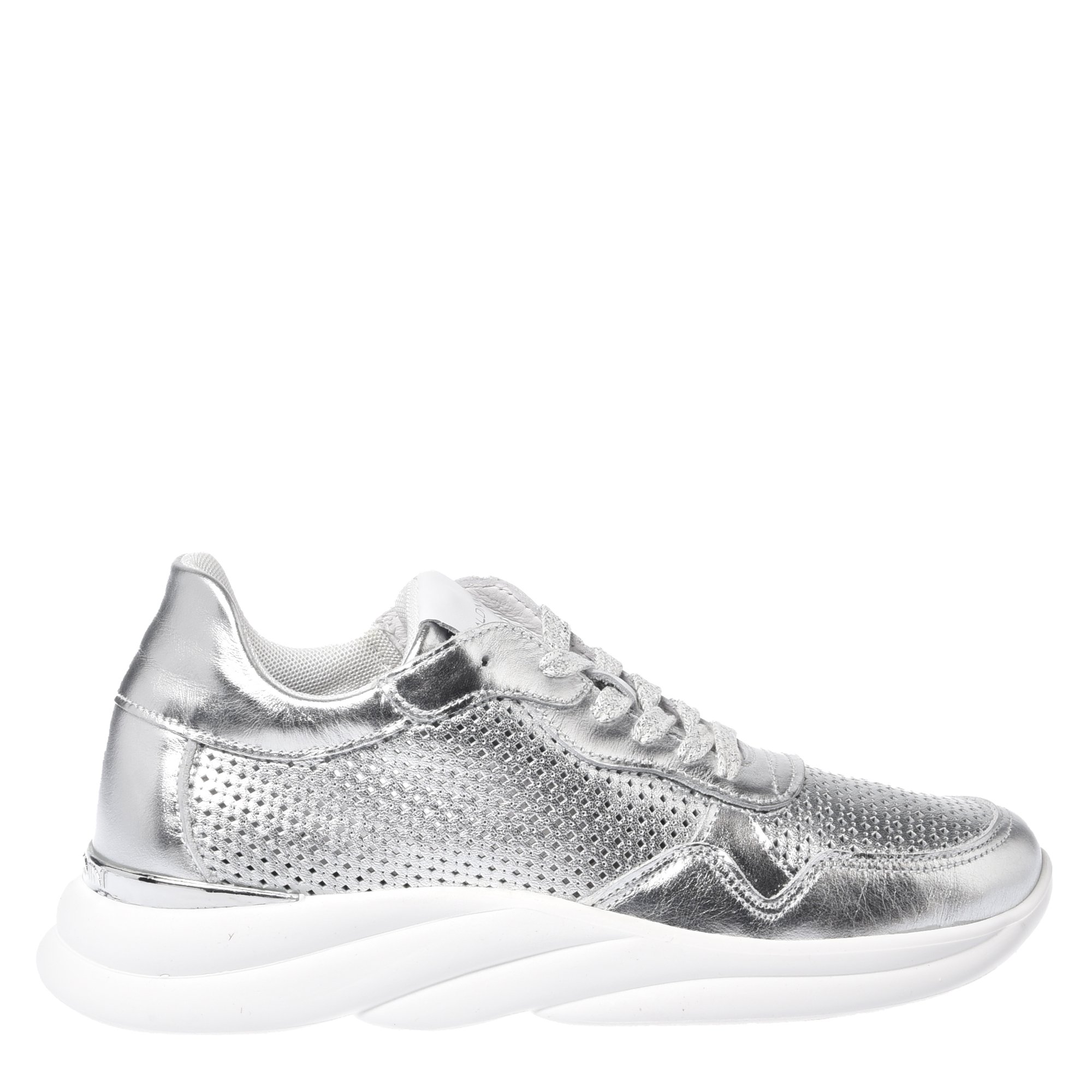 Silver laminated perforated nappa sneaker image