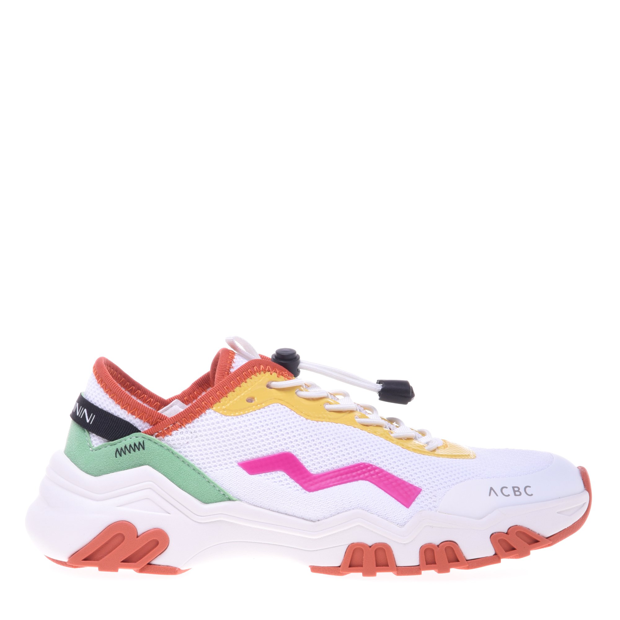 Orange and yellow imitation leather trainer image