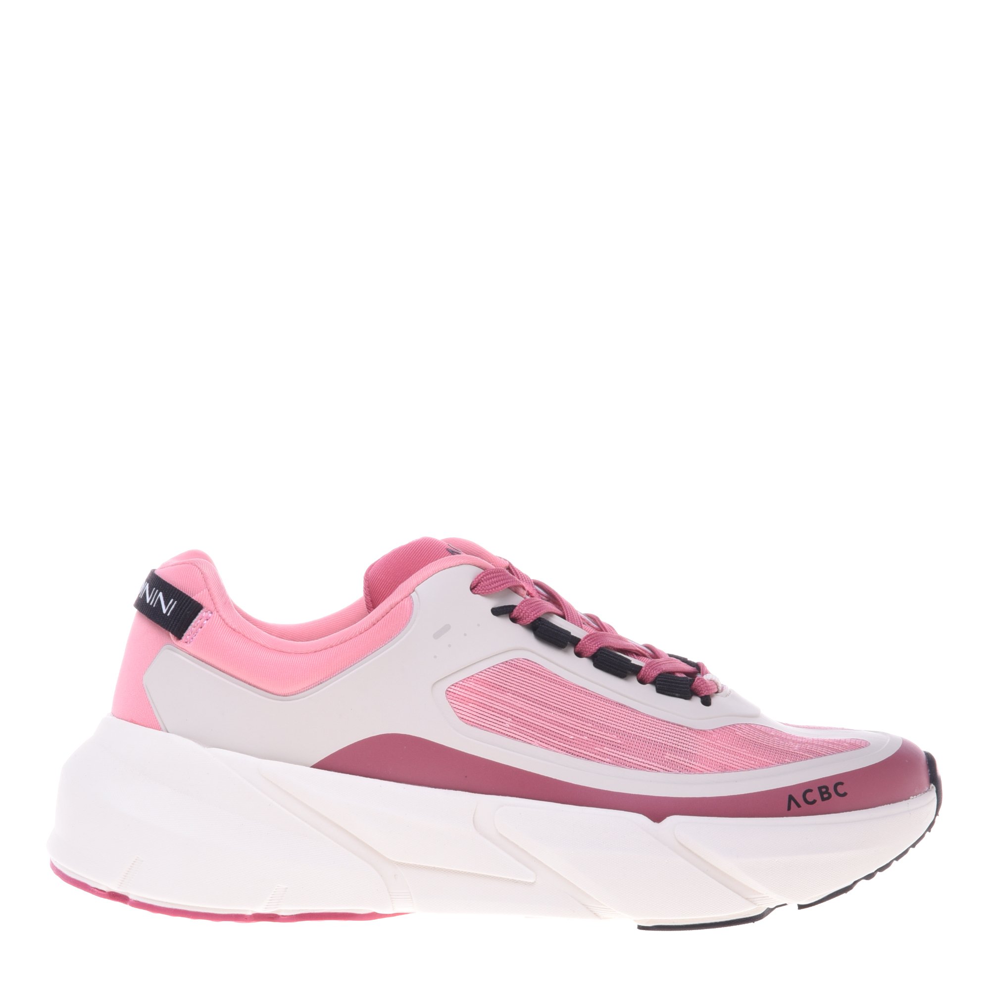 White and pink imitation leather trainer image