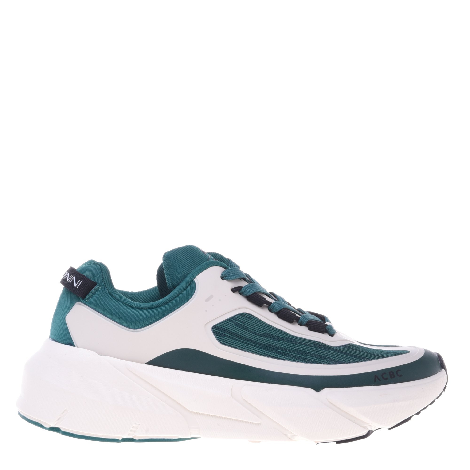 White and green imitation leather trainer image