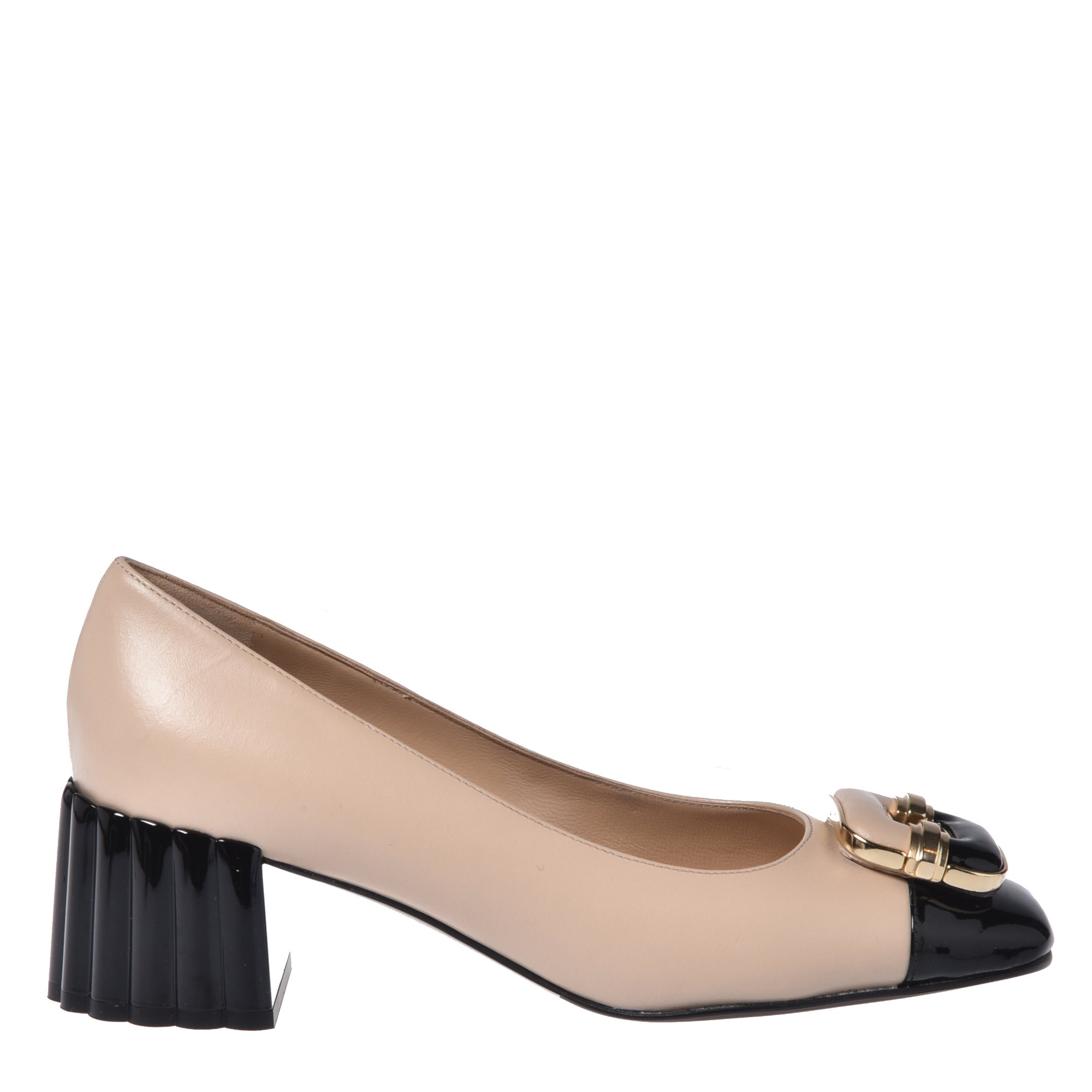 Black patent leather and nude leather court shoes image