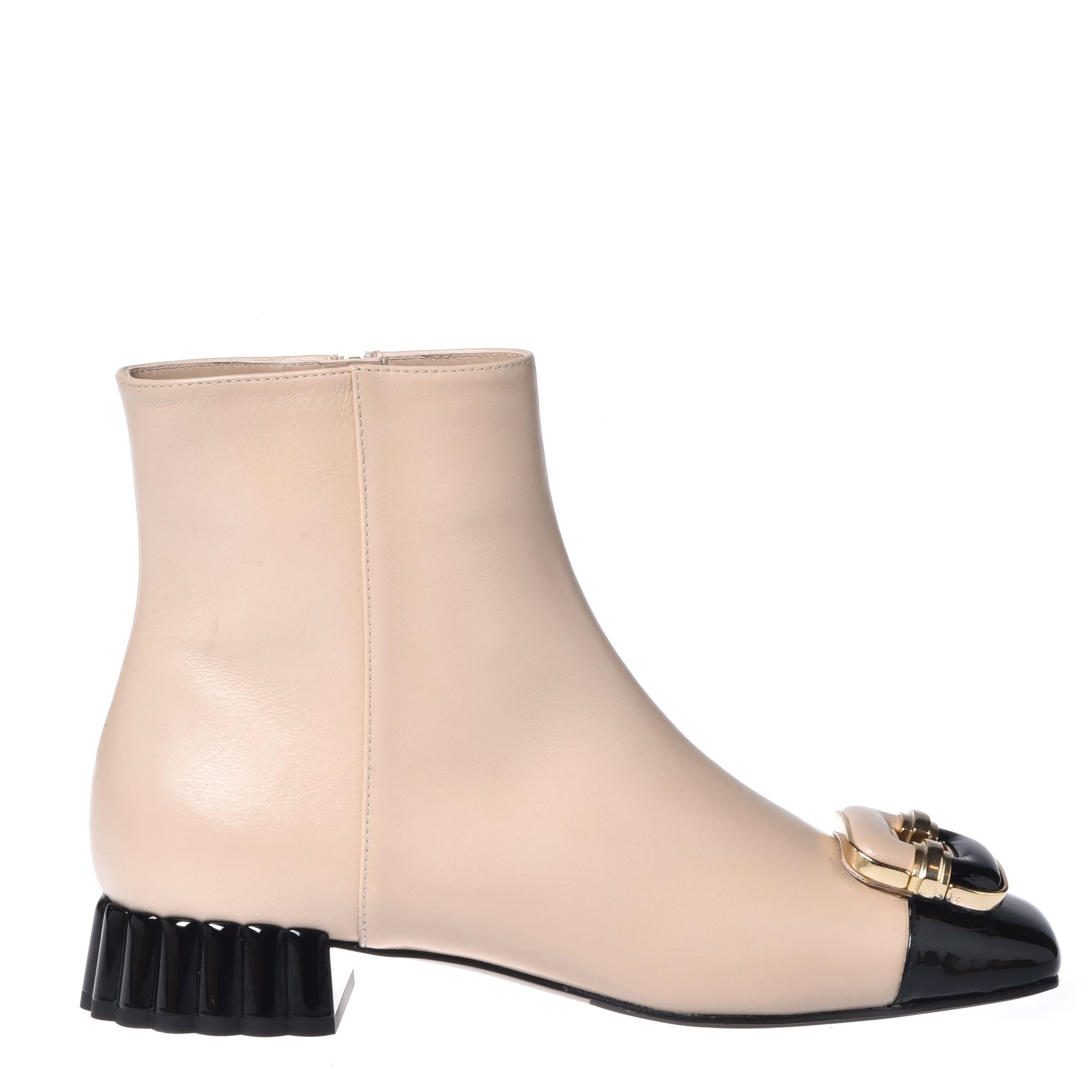 Black patent leather and nude leather ankle boots image