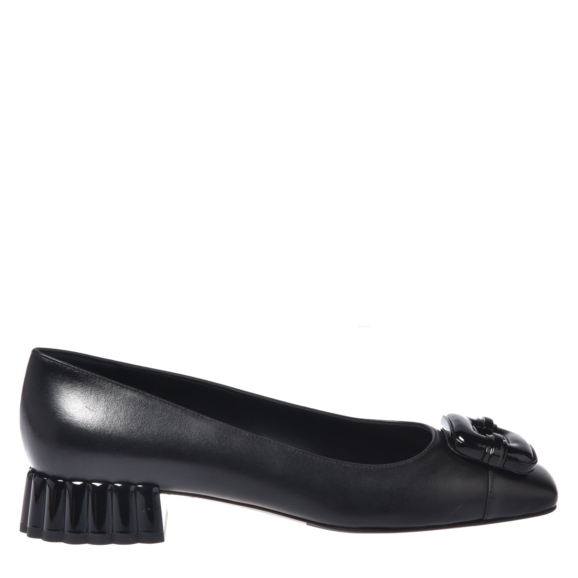 Black leather court shoes image