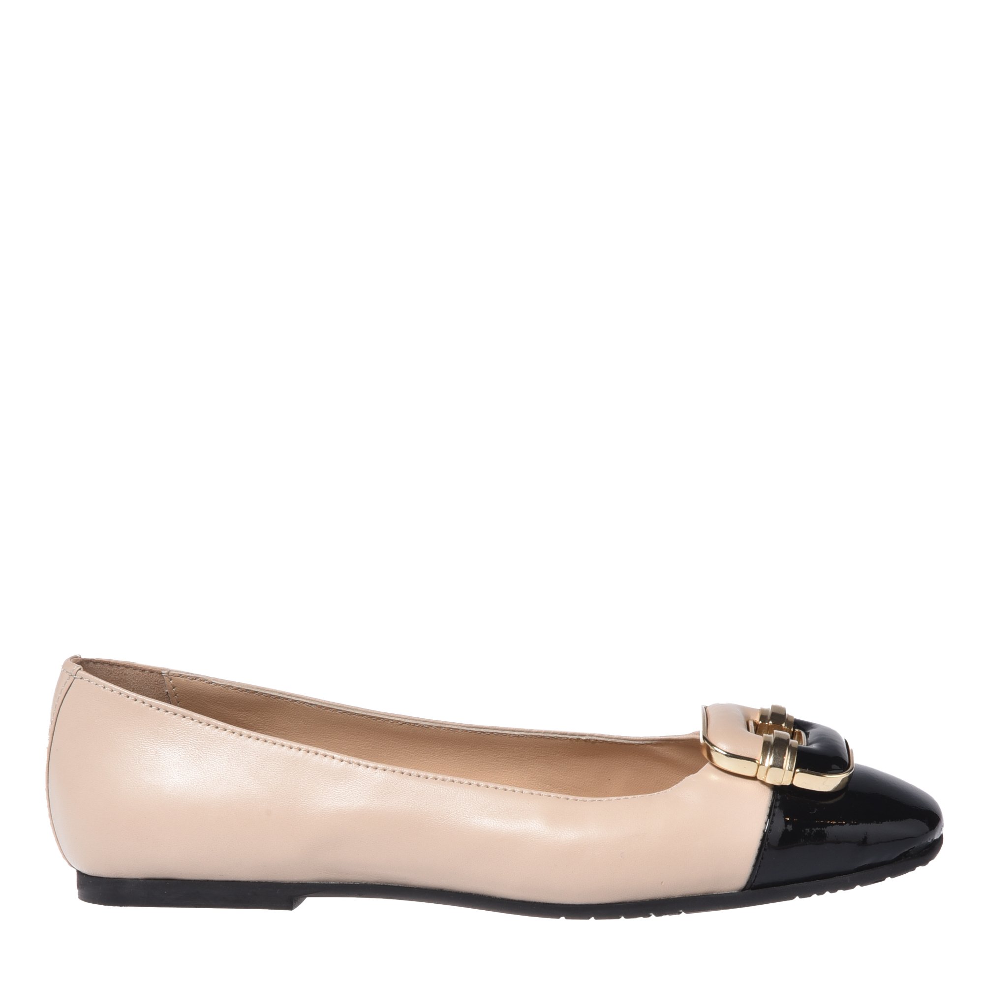 Black patent leather and nude leather ballerina flats image