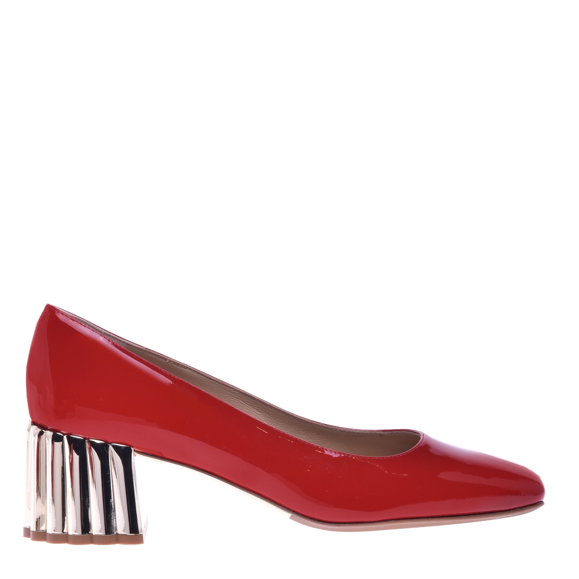 Red patent leather court shoes image