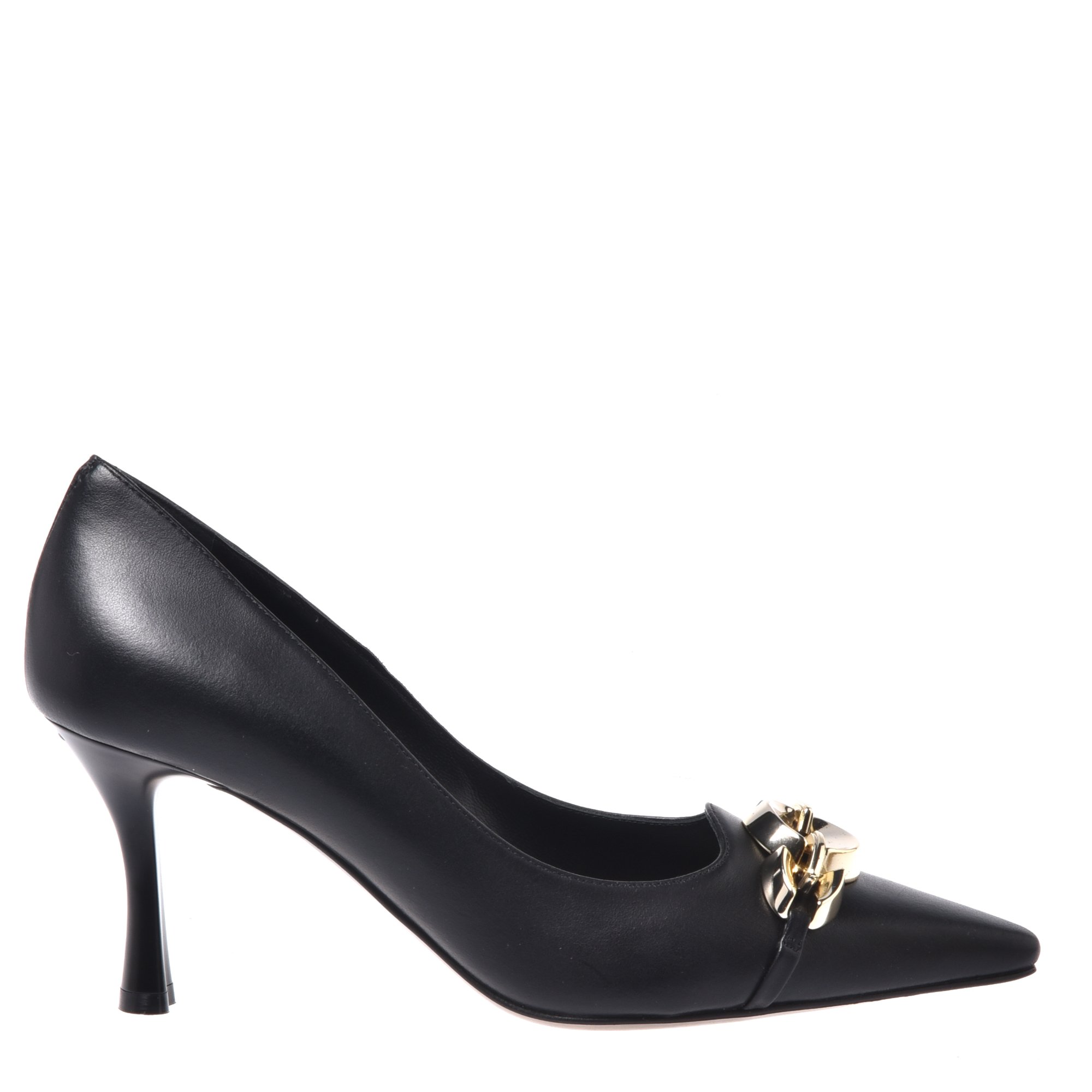 Black leather court shoes image