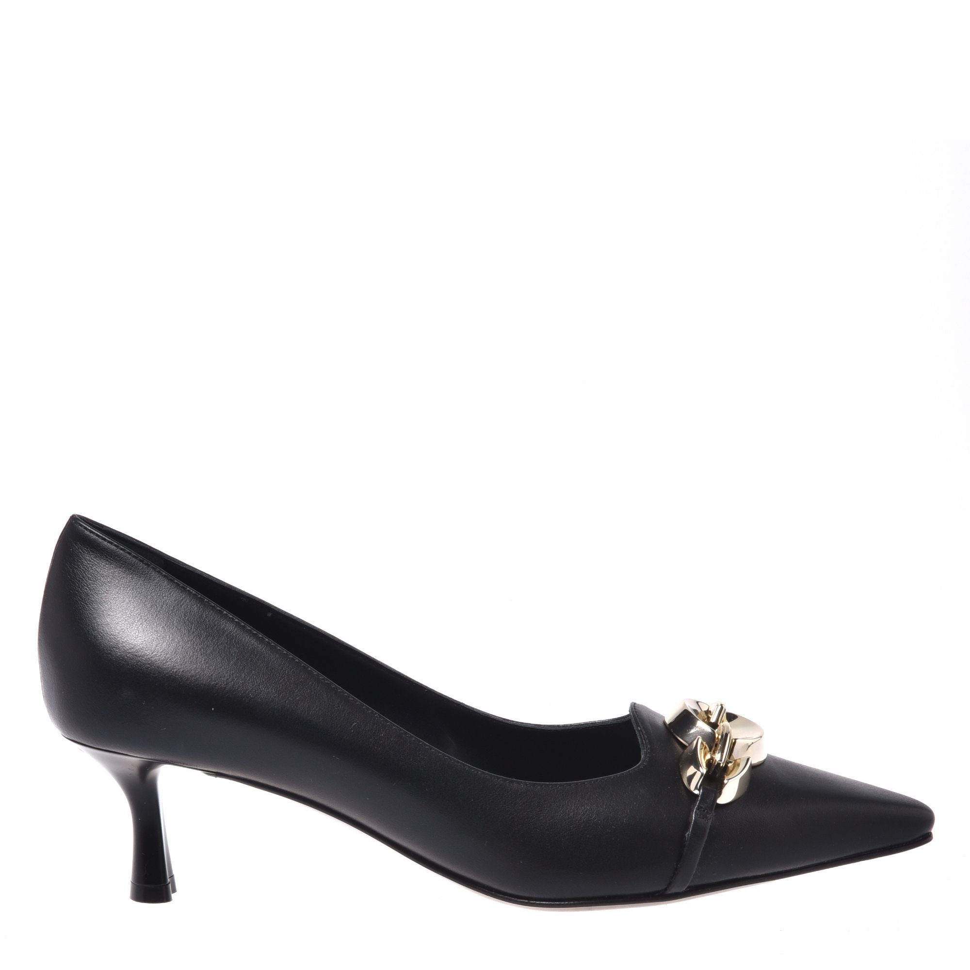 Black leather court shoes image
