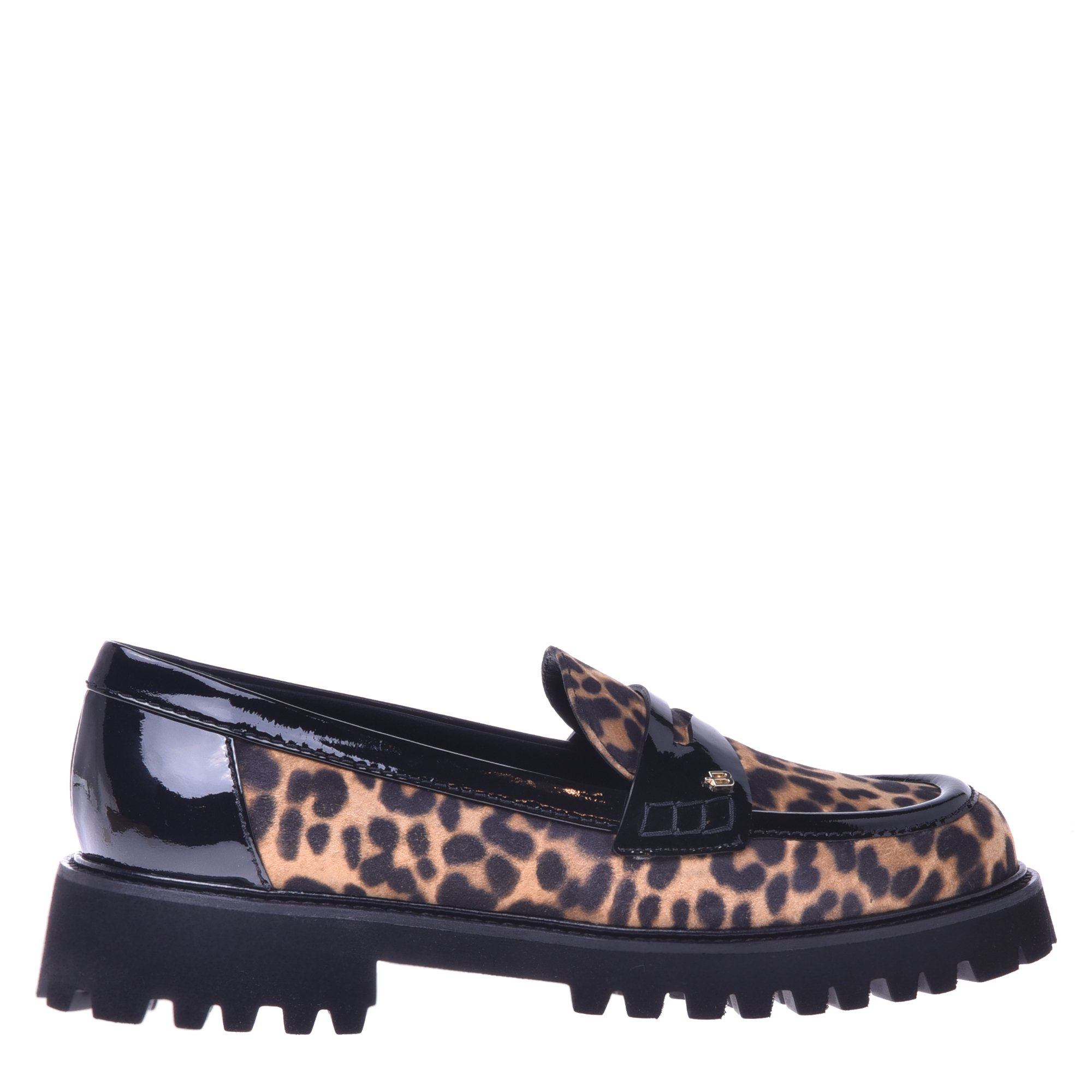 Black leather and leopard print suede loafers image