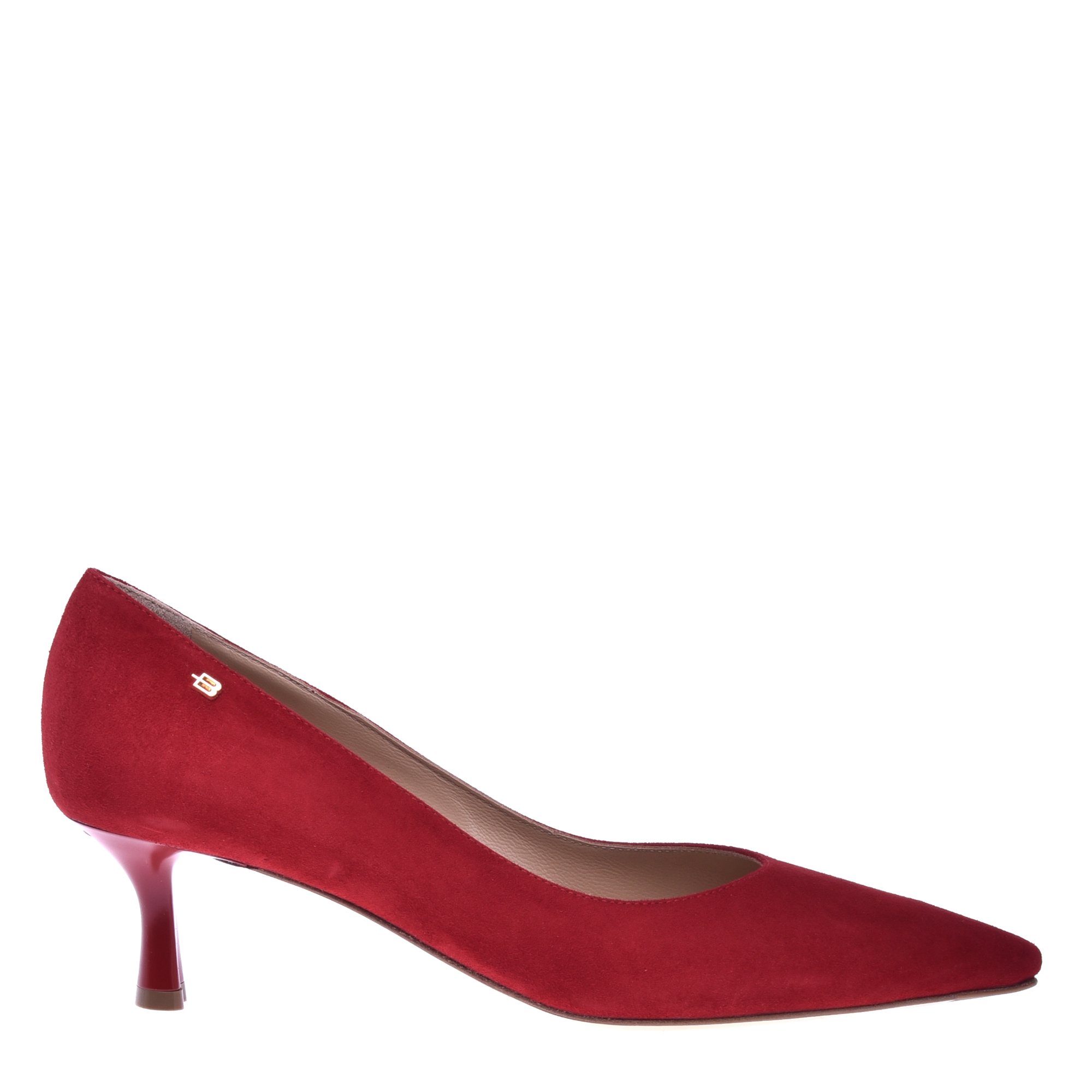 Red suede court shoes image