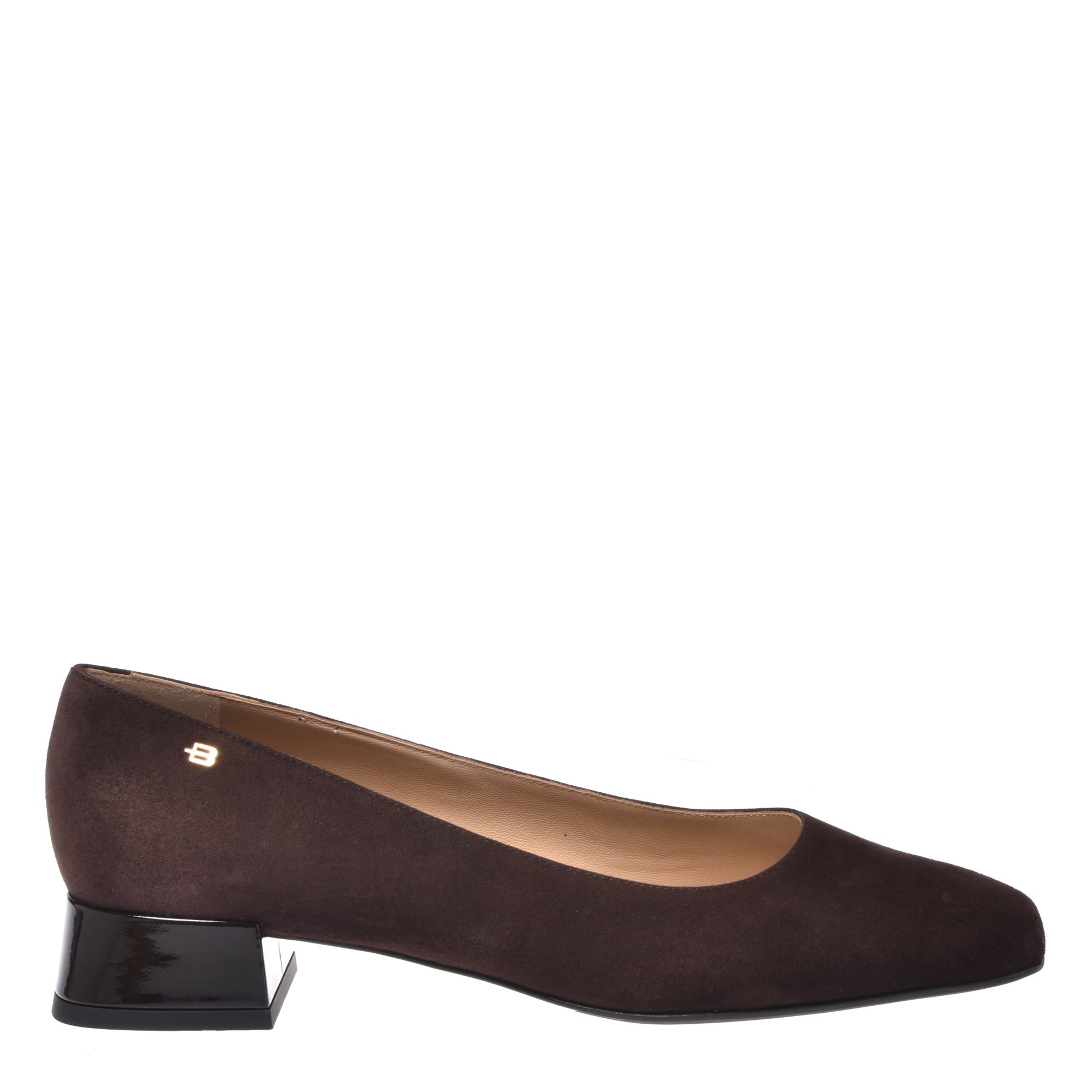 Dark brown suede and patent leather court shoes image