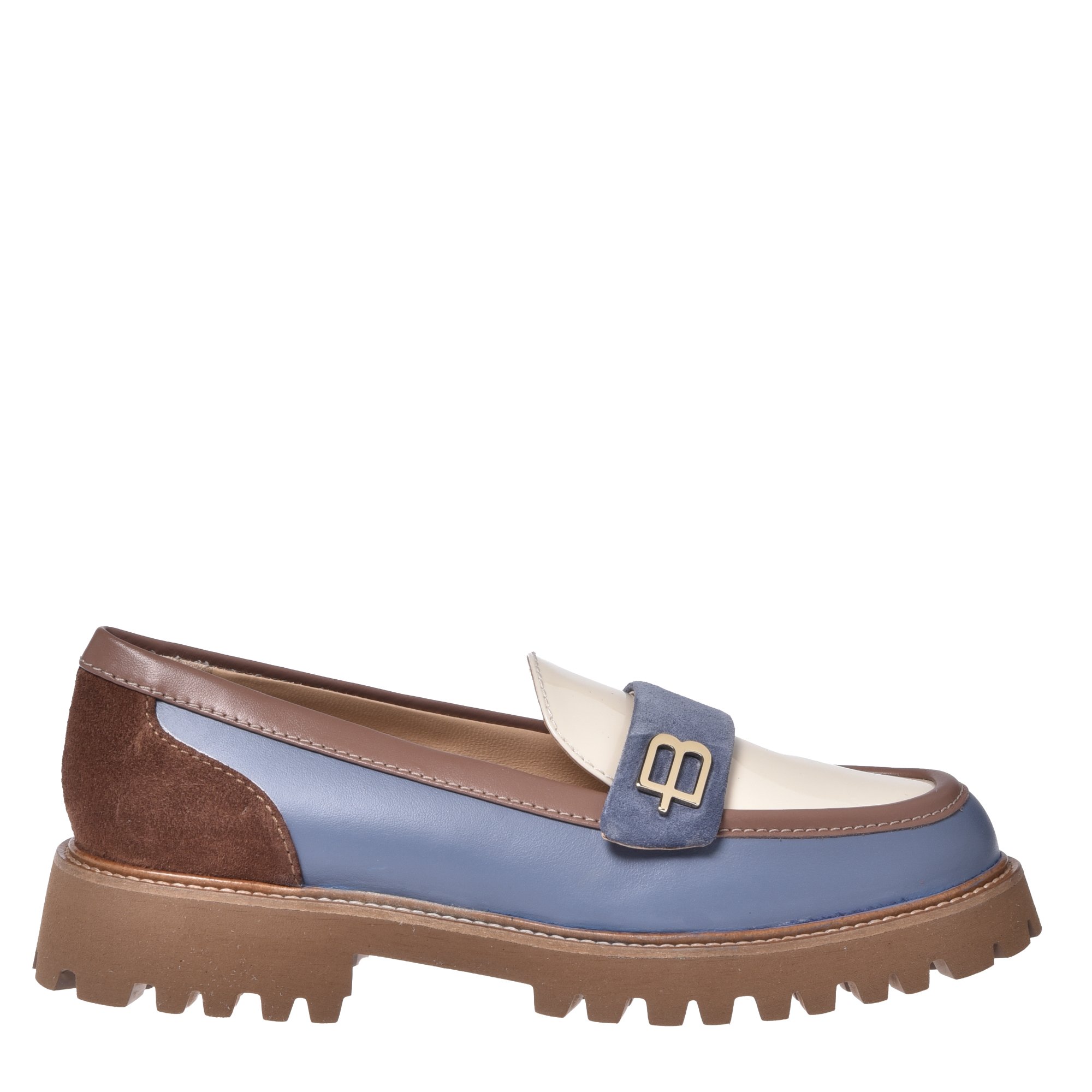 Air force blue leather and vanilla patent leather loafers image