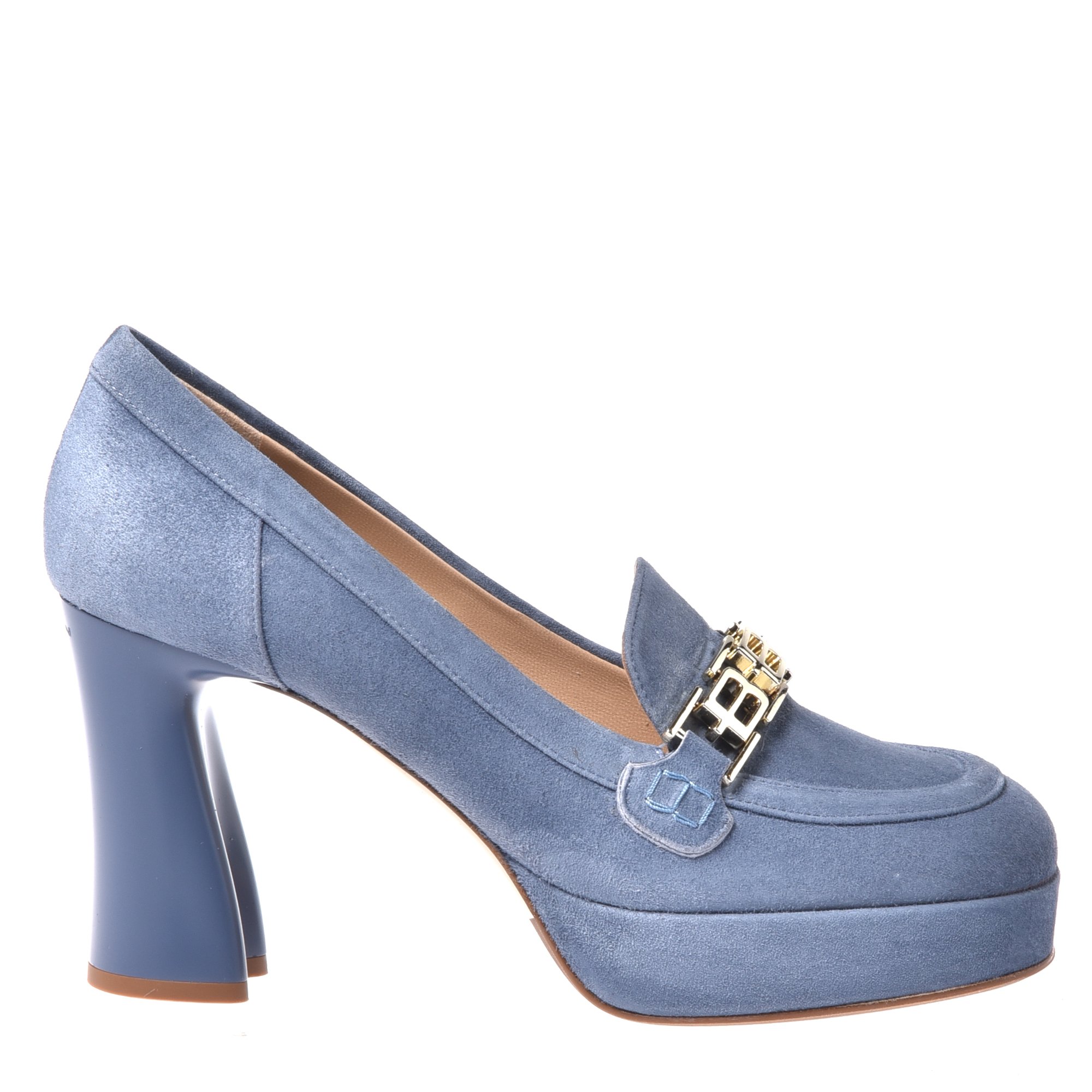 Air force blue suede heeled loafers image