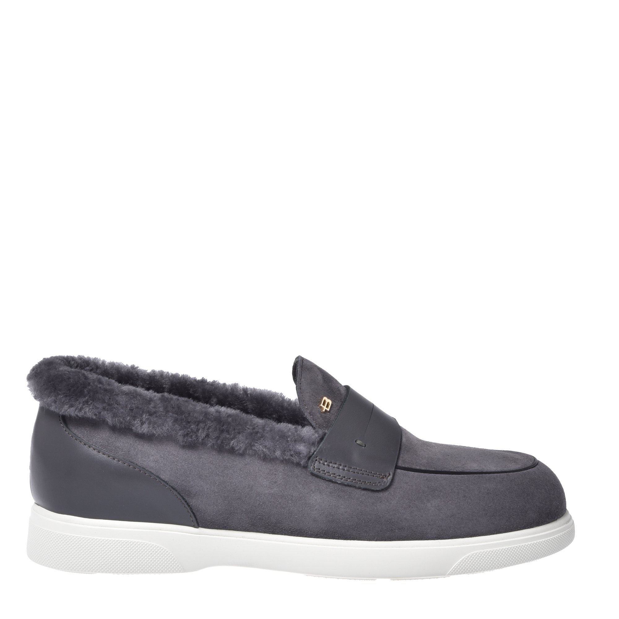 Grey suede leather loafers image