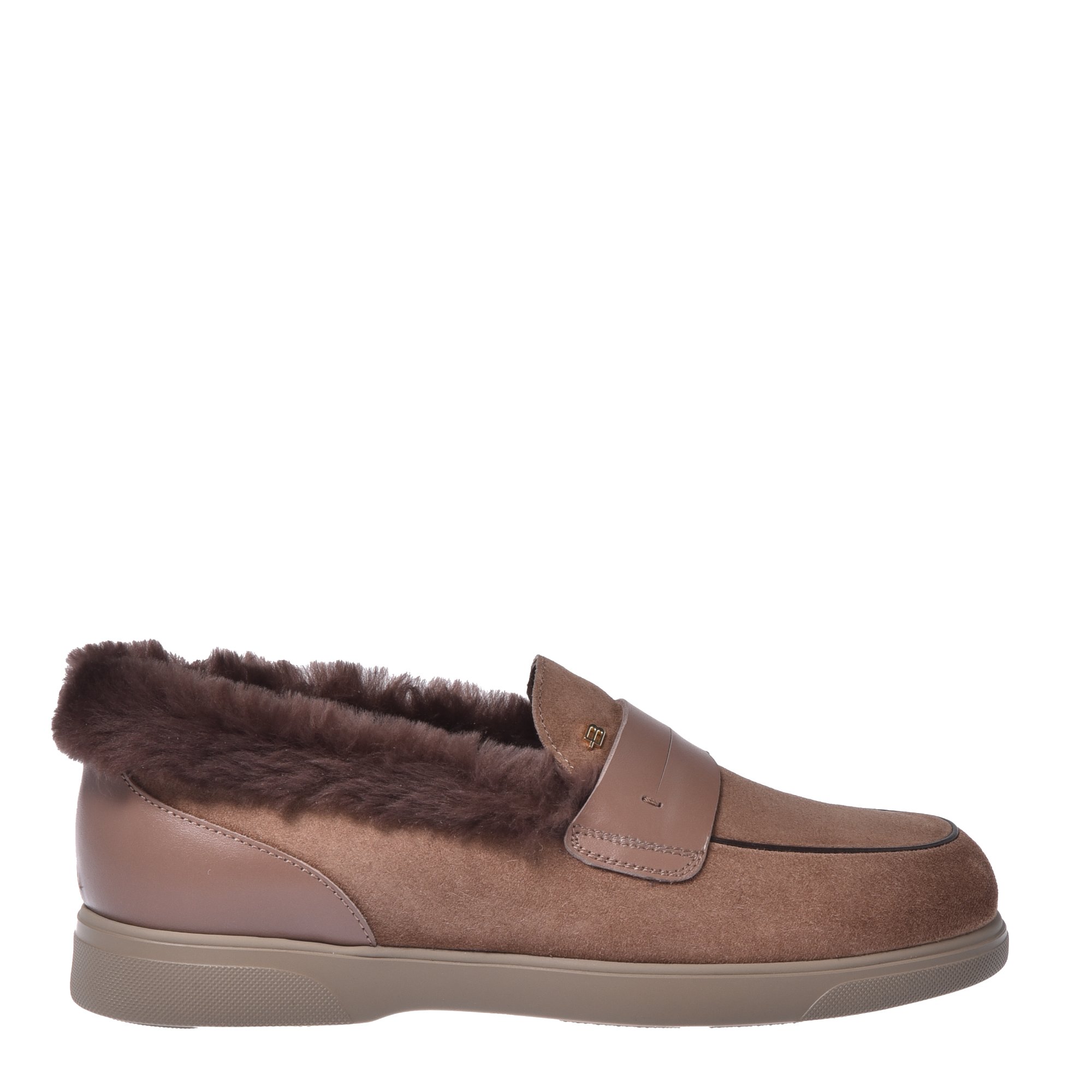 Taupe suede leather loafers image