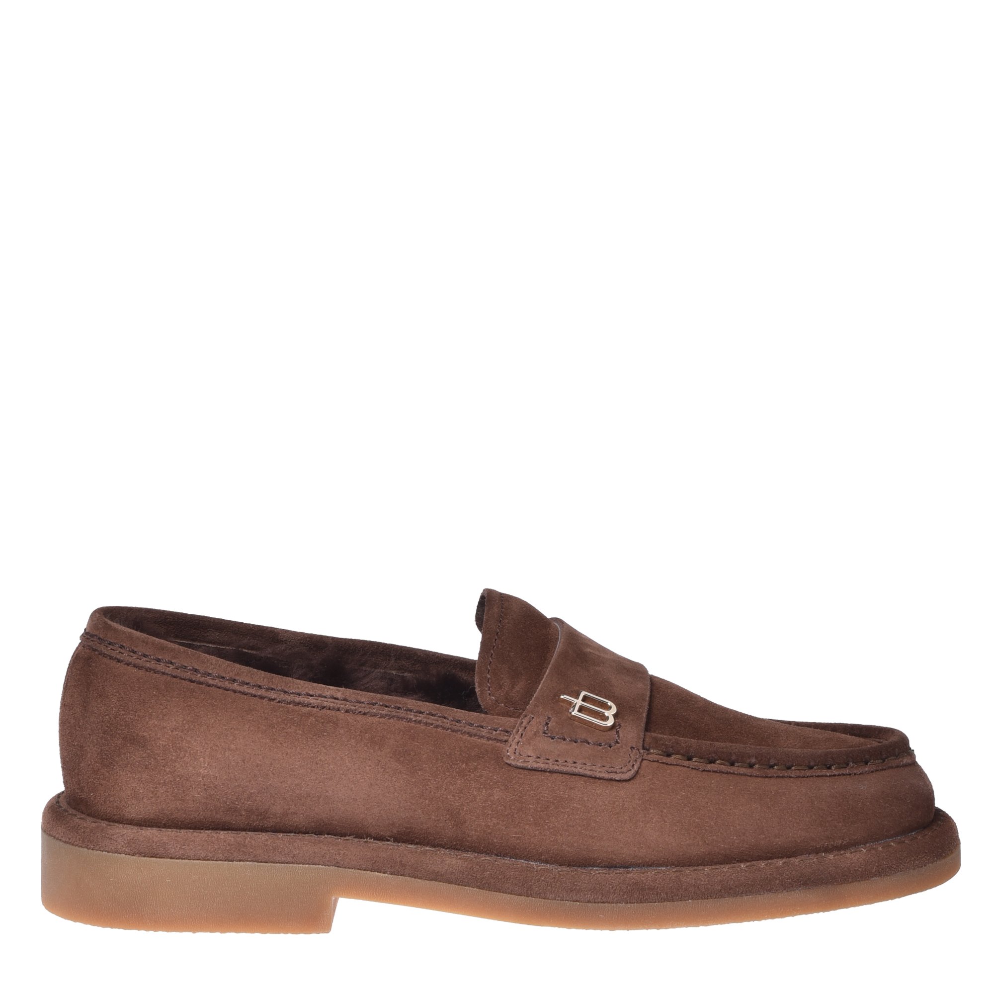Taupe suede leather loafers image