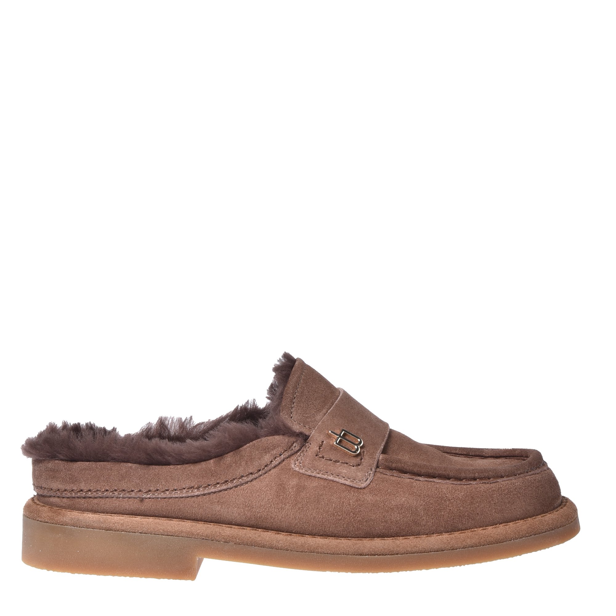 Taupe suede leather clogs image