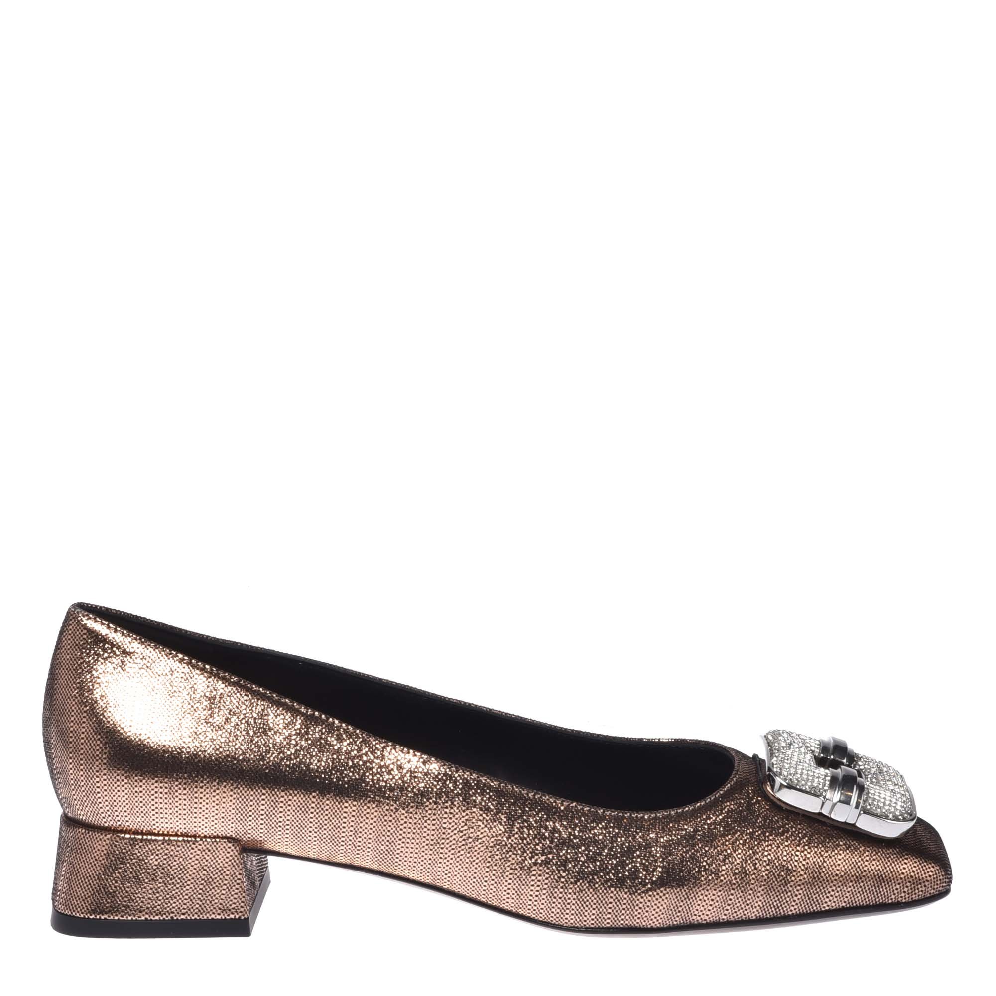 Metallic bronze suede court shoes image